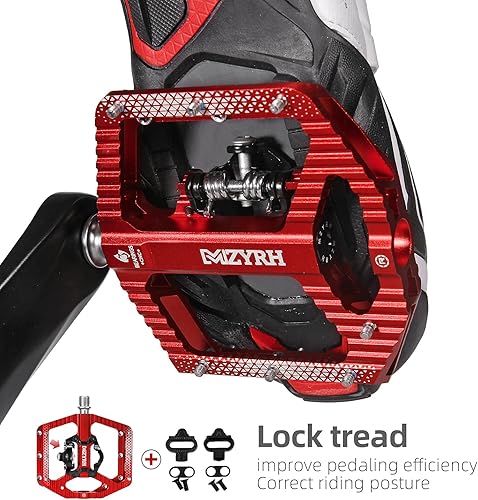 Miniatura 9 de MZYRH Pedales de bicicleta de montaña MTB con plataforma plana de 3 rodamientos compatible con SPD de doble función sellados con pedales de aluminio