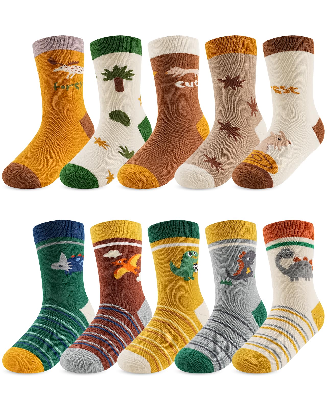 Kyopp 10 Paar Socken Kinder 33-37 Funny Socken Gelb Lustig Animals Cotton Socken Mädchen Jungen Socks 33-37