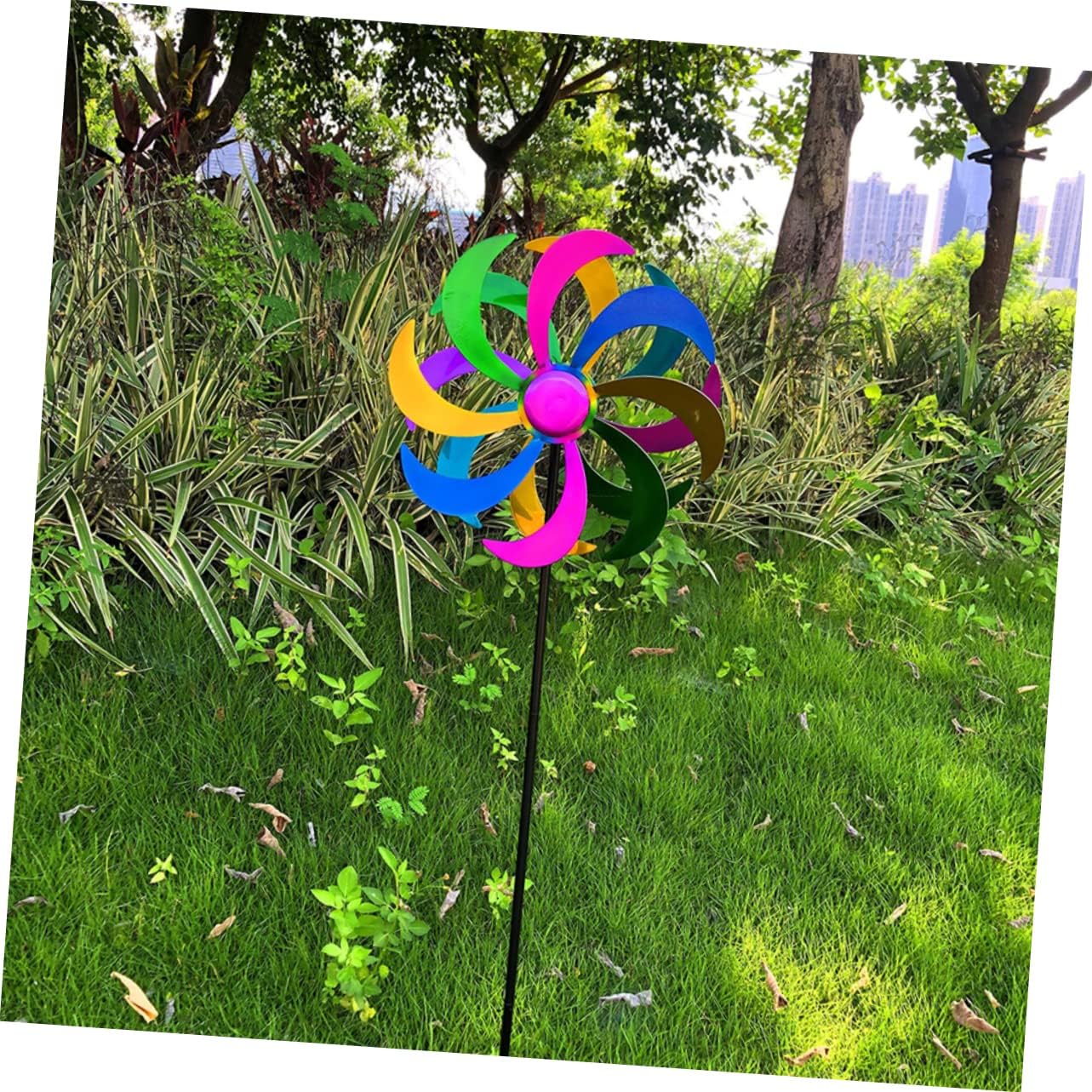 SUPVOX Outdoor Garden Windmill Decoration Rainbow Decor Wind Spinner Toy for Boys and Girls Iron Material Easy to Install Decorative Windmill for Patio