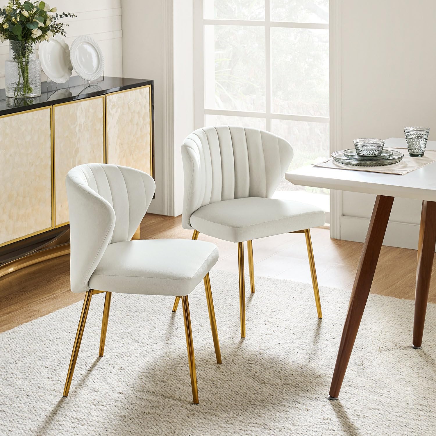 Set di 2 sedie per sala da pranzo, sedia imbottita moderna, in velluto, sedia da cucina con schienale, sedia ergonomica con gambe dorate, sedia da pranzo per soggiorno, cucina, camera da