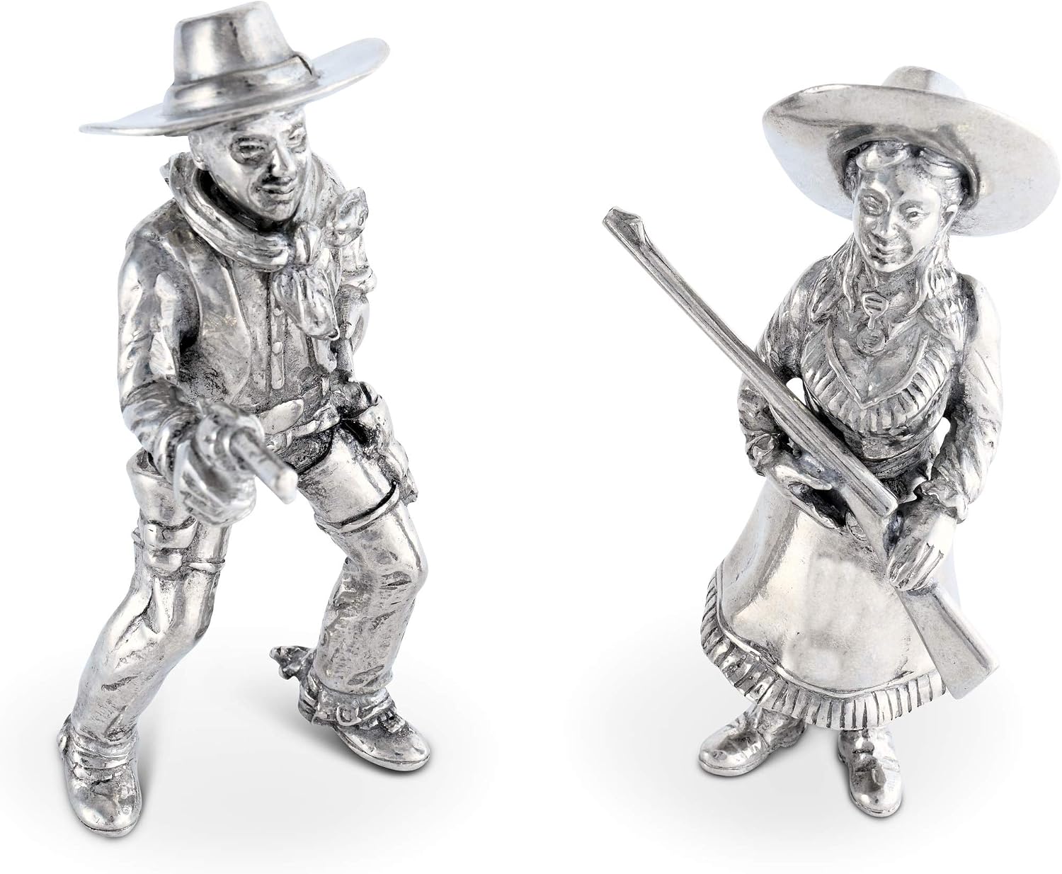 Vagabond House Pewter Cowboy and Cowgirl Salt and Pepper Shaker Set 5 inch Tall