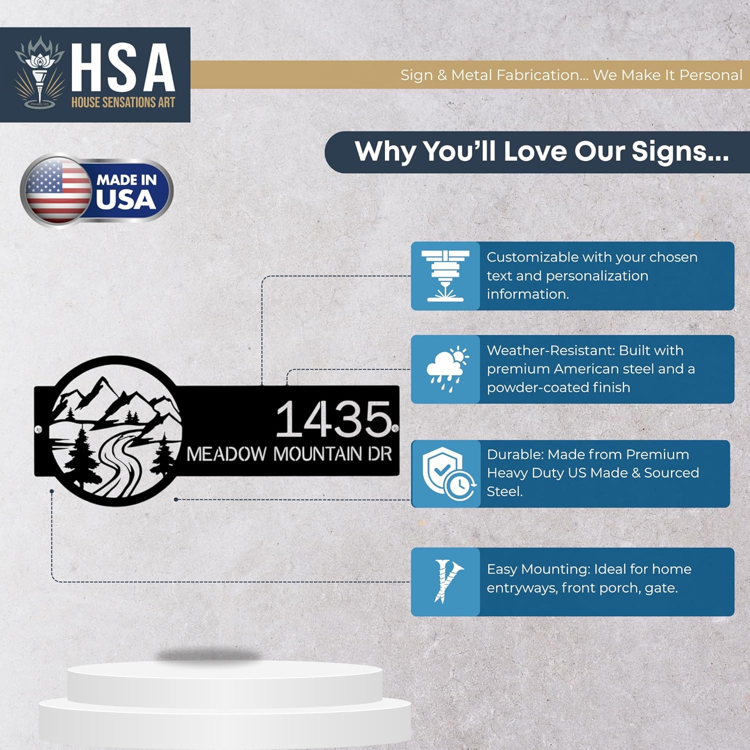 HOUSESENSATIONSART Personalized House Numbers Plaque – Custom Metal Sign, Premium Heavy-Duty American Steel, Home Décor & Housewarming Gift, Mountain