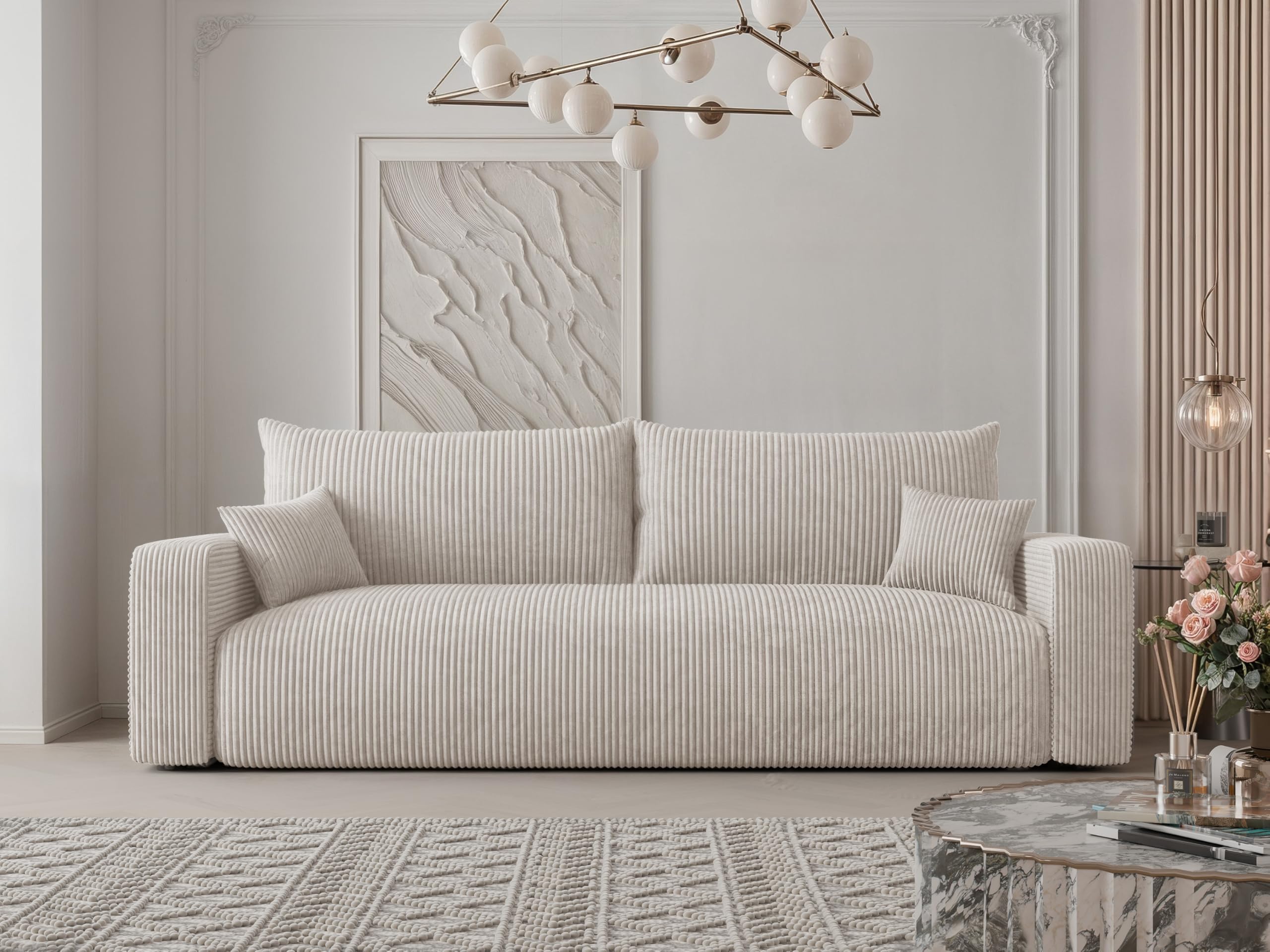 Schlafsofa mit Bettkasten 246x93 - Sofa Cord - 3 Sitzer Sofa mit schlaffunktion - Couch mit Schlaffunktion - Wohnzimmer Couch - Schlafcouch