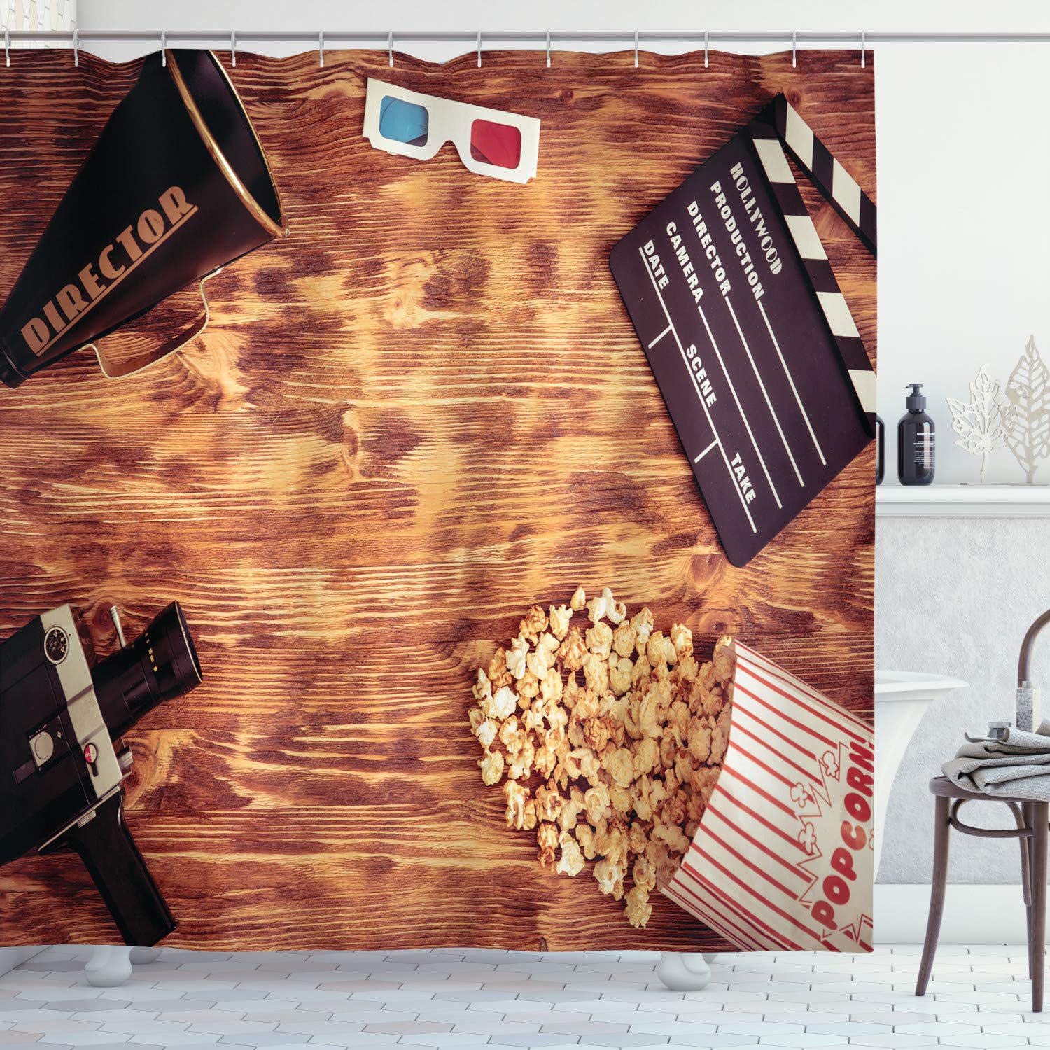 Wasserdichter Duschvorhang „Kino Ticket“ – 183 X 213 Cm, Polyester, Mit Ösen, Maschinenwaschbar
