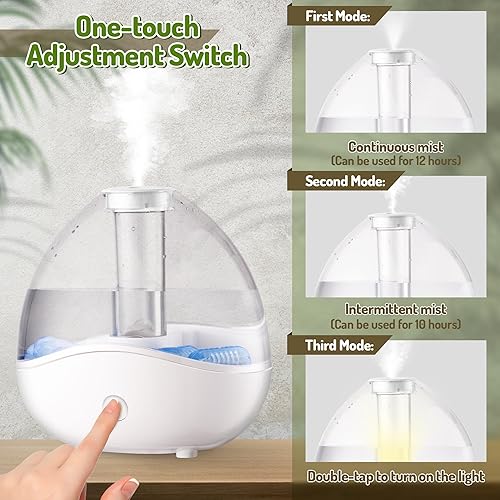 Miniatura 4 de Humidificadores de niebla fría para dormitorio, humidificador de aire ultrasónico pequeño silencioso de 1.5 litros con 5 filtros, luz nocturna