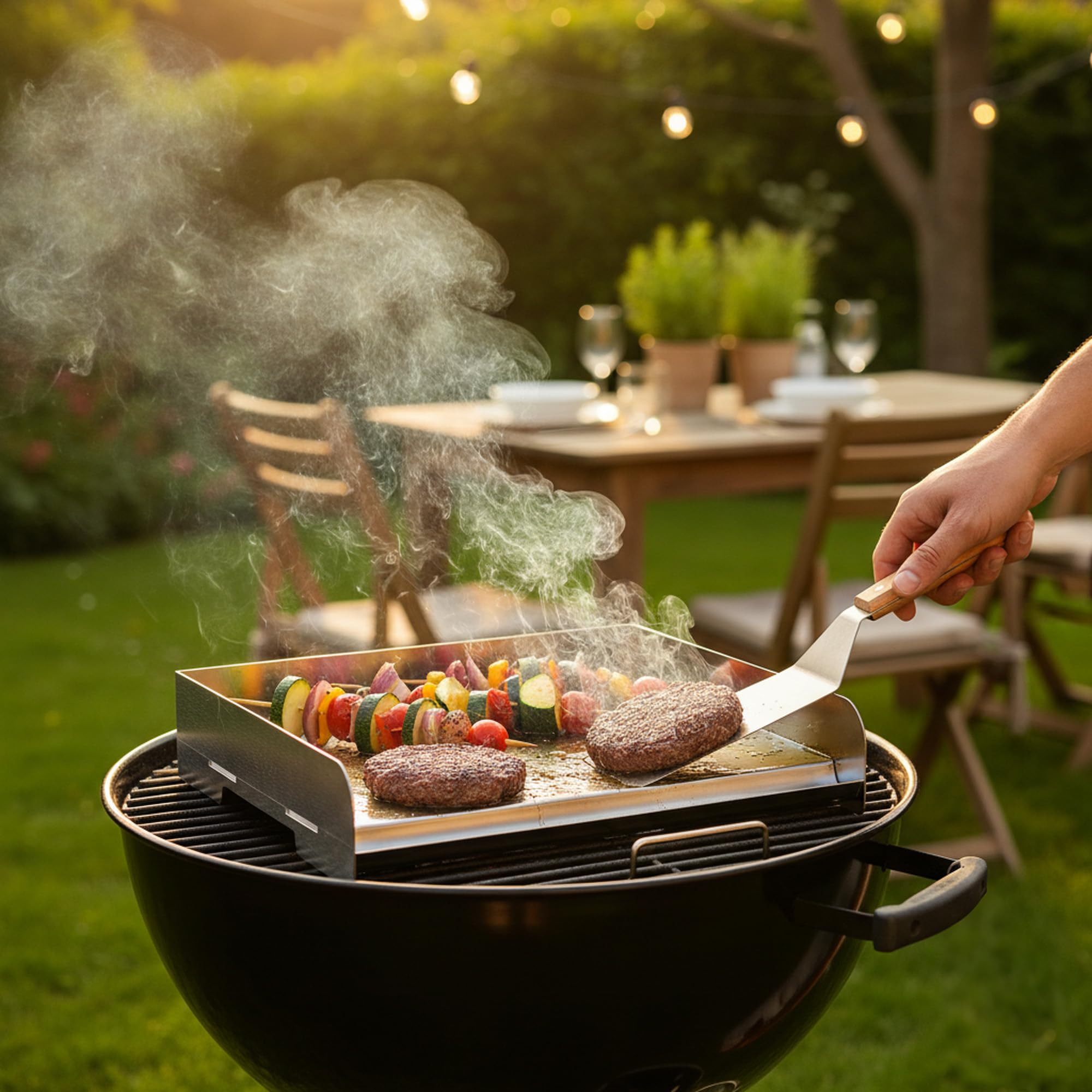 BBQ-Toro Plancha Rectangular de Acero Inoxidable con Espátula | 49,5 x 28 cm | Placa para Parrilla | Universal y Maciza | Plancha para Barbacoa de Carbón y Gas, Accesorios para Barbacoa, Sartén