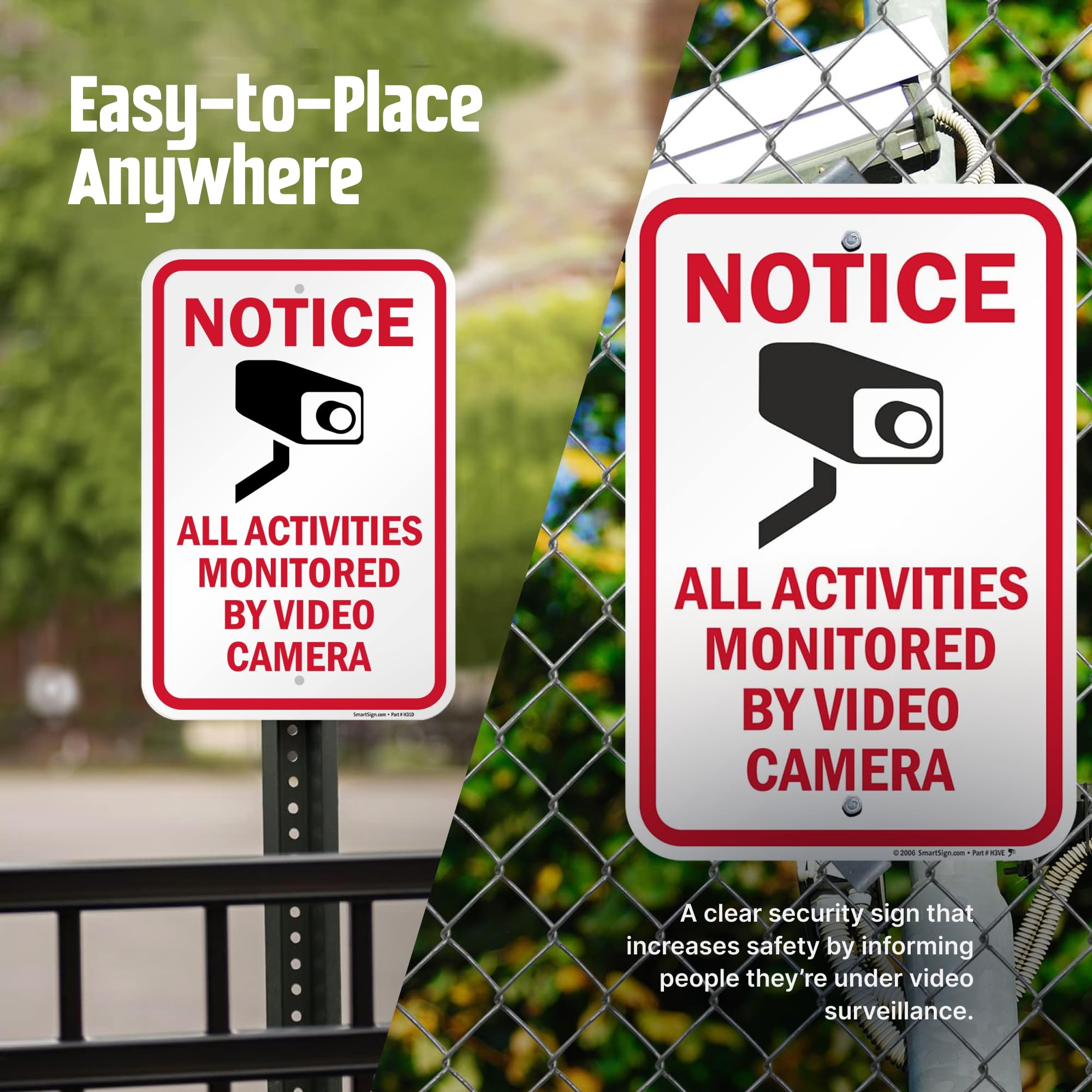 SmartSign Notice All Activities Monitored by Video Camera Sign - Paquete de 2 unidades, 18 x 12 pulgadas, compuesto de aluminio de 2 mm, rojo/negro sobre blanco