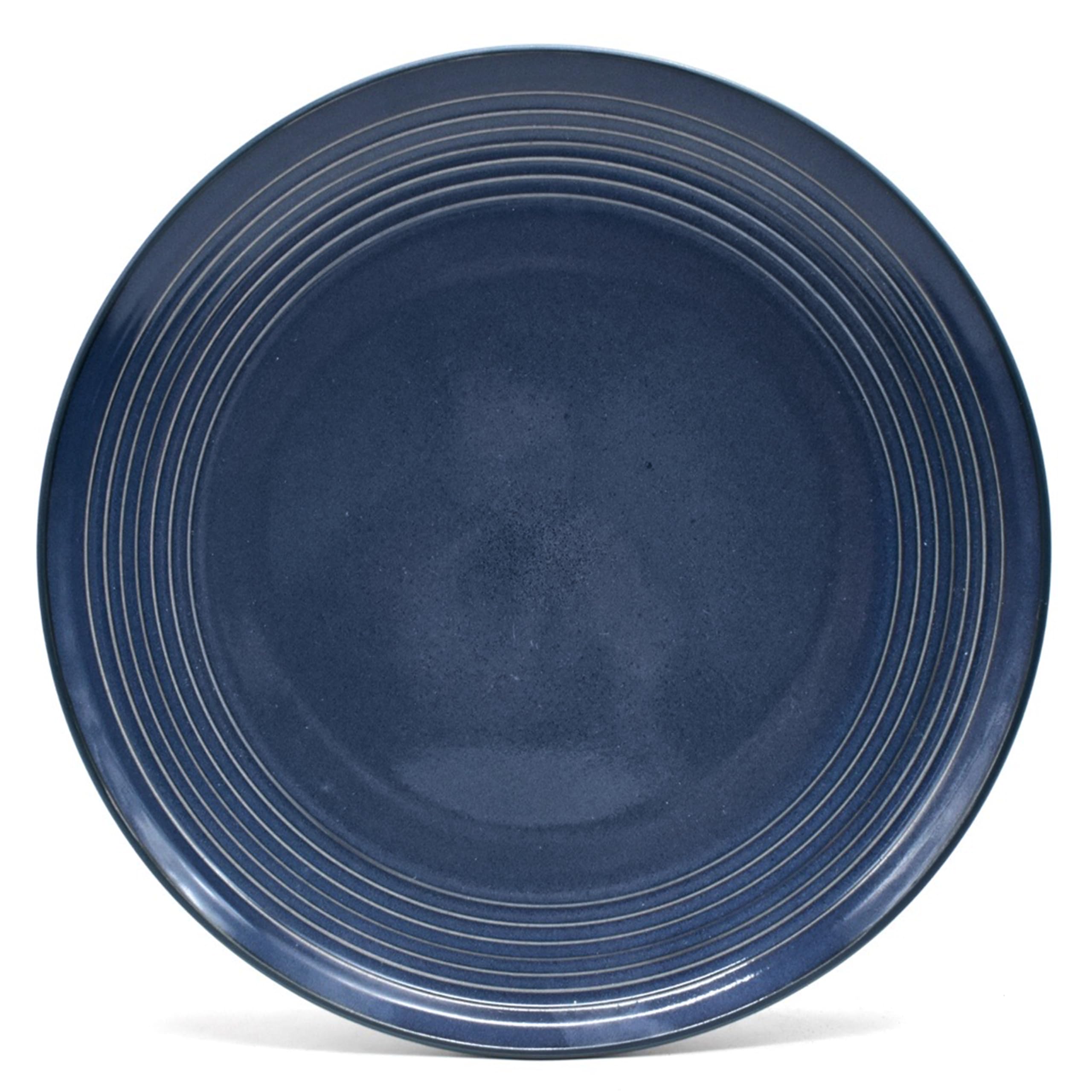 ECHTWERK Vajilla vintage de 16 piezas "Alicia", diseño moderno, para 4 personas, elegante vajilla de gres azul oscuro con 4 platos llanos, 4 platos llanos, 4 cuencos, 4 tazas de té