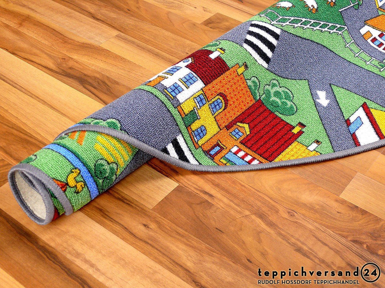 Snapstyle Kinder Spiel Teppich Little Village Grün Rund in 7 Größen