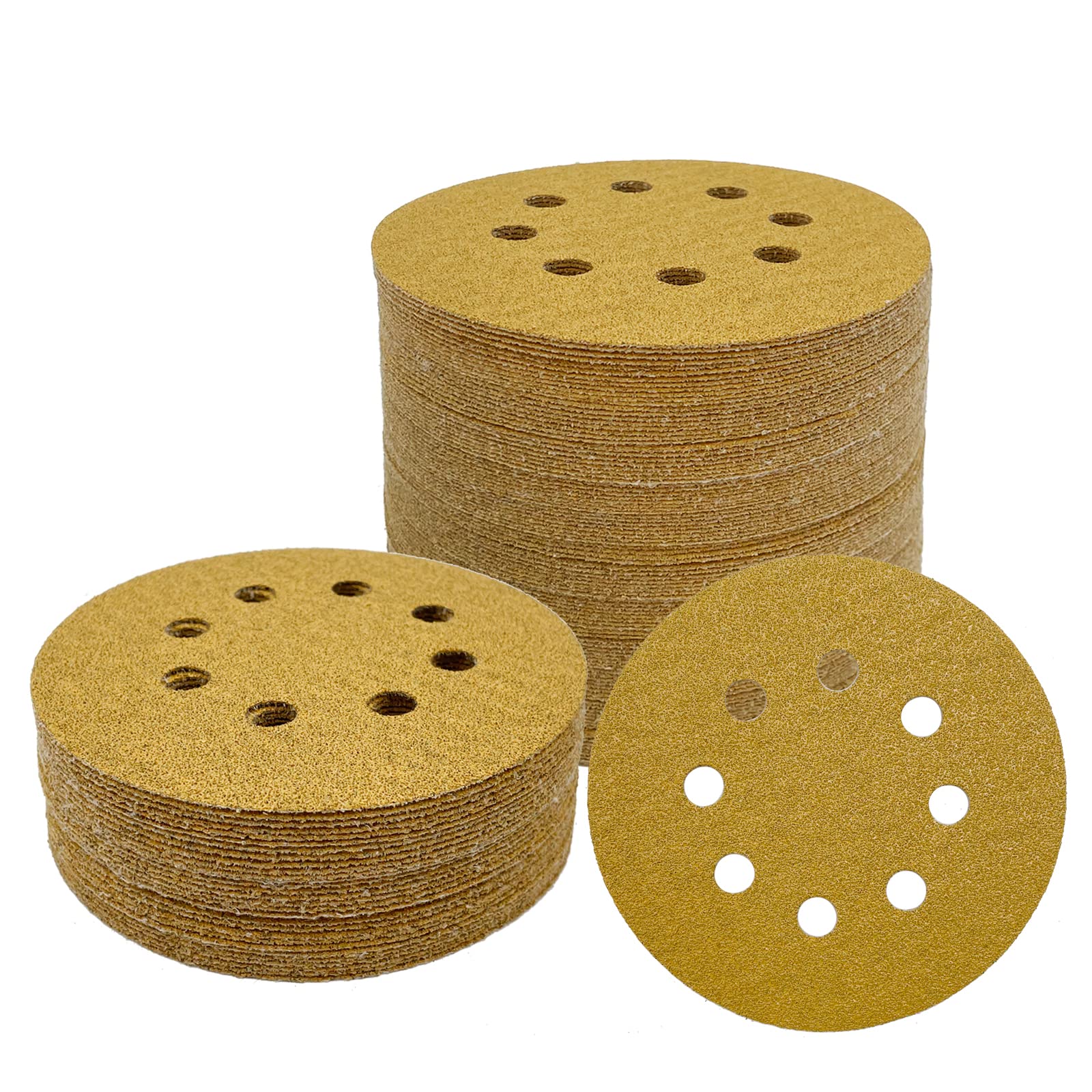 100pcs 5 Inch Sanding Discs Hook and Loop, 60 Grit 8 Holes Sandpaper Round Orbital Sander Paper for Woodworking Car Boat Metal Polishing