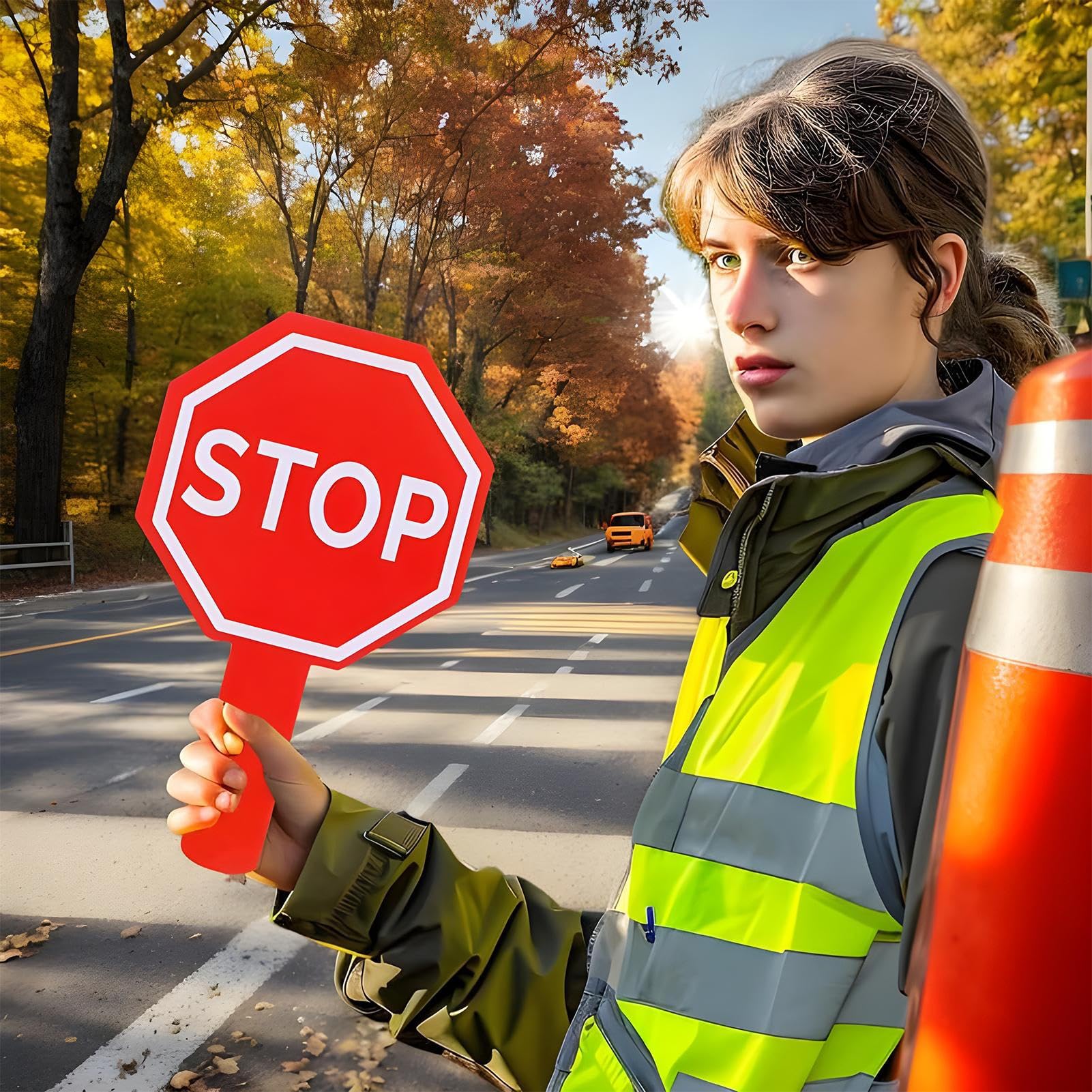 Segnale And Go - 10 Segnali Stradali | Paletta Avviso Impermeabile Doppia Faccia con Manico per Controllo Parcheggio Traffico e Attività Sicurezza Bambini