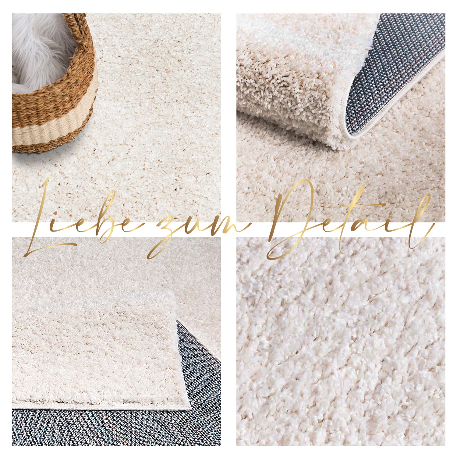 payé Teppich Wohnzimmer Hochflor Shaggy - 160x230cm - Creme Einfarbig Uni Flauschig Modern Boho Deko Teppiche Weich Schlafzimmer