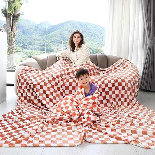 Miniatura 5 de Manta cálida suave y acogedora manta de forro polar a cuadros para sofá (tablero de ajedrez marrón, 40 x 50 pulgadas)
