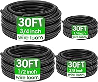 YesBes Split Wire Loom Tubing Kit: 1/4", 3/8", 1/2", 3/4" x 30FT Black Polyethylene Cable Sleeves for Automotive & Home Wiring Protection
