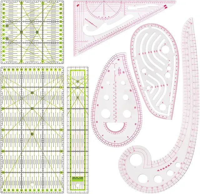 Naapesi 7-Piece Sewing Ruler Set - Acrylic & PVC Quilting Tools