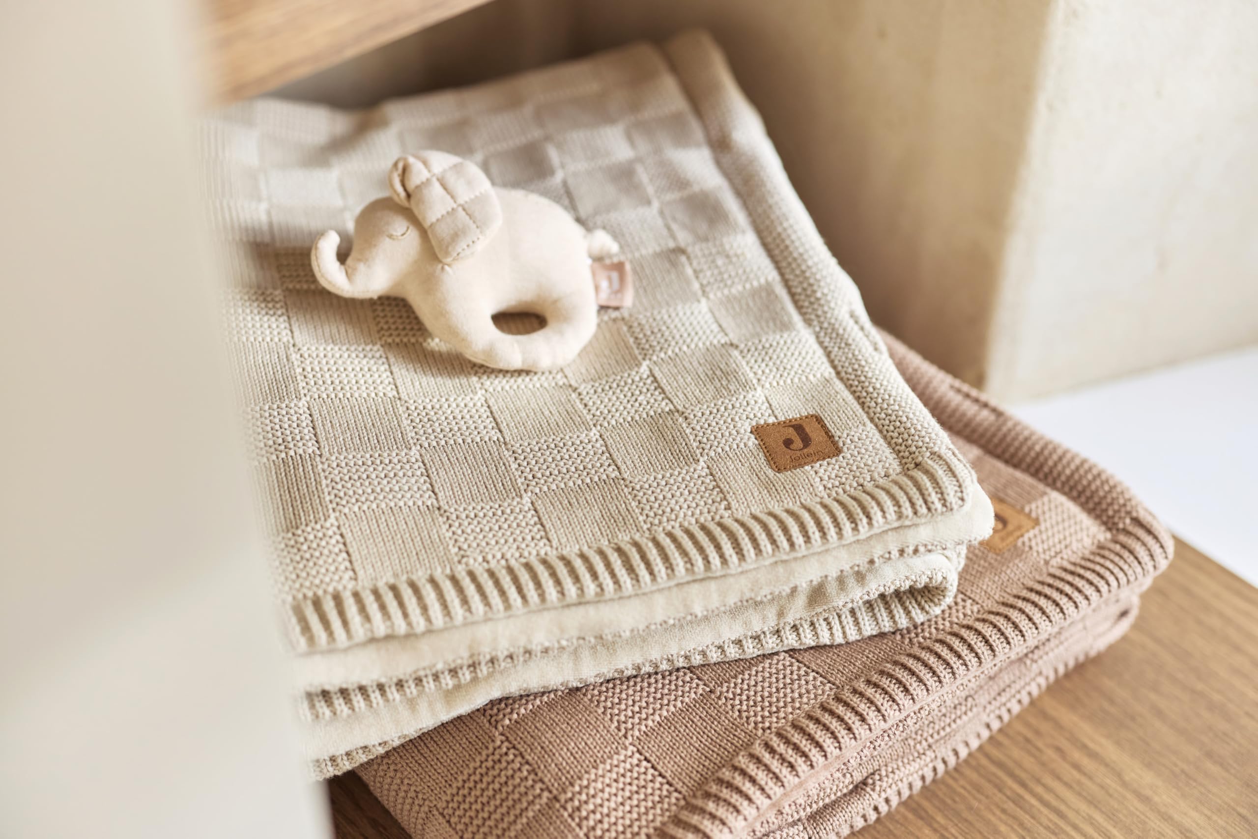 Jollein Manta para bebé Box Knit - Milky Coffee/Velvet - 110x150cm - 100% Algodón - para Cuna - 1.5 TOG - Certificación Gots