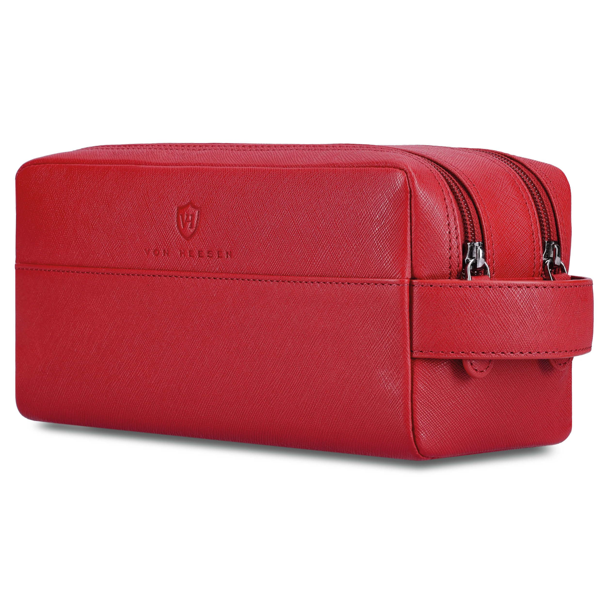 VON HEESEN Kulturbeutel Leder Kulturtasche für Herren & Damen - Echtleder Necessaire ideal zum Reisen - Waschtasche und Kosmetiktasche