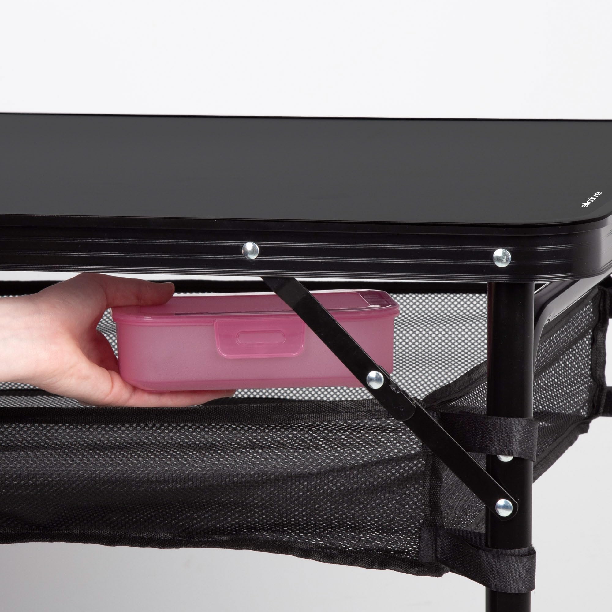 AKTIVE Table Pliante, Noire, 120X60X60, 70 cm, Hauteur Réglable, Butées Antidérapantes, Supporte 30 kg, Poignée de Transport, Comprend Un Filet auxiliaire Amovible, Tables de Camping, Plage