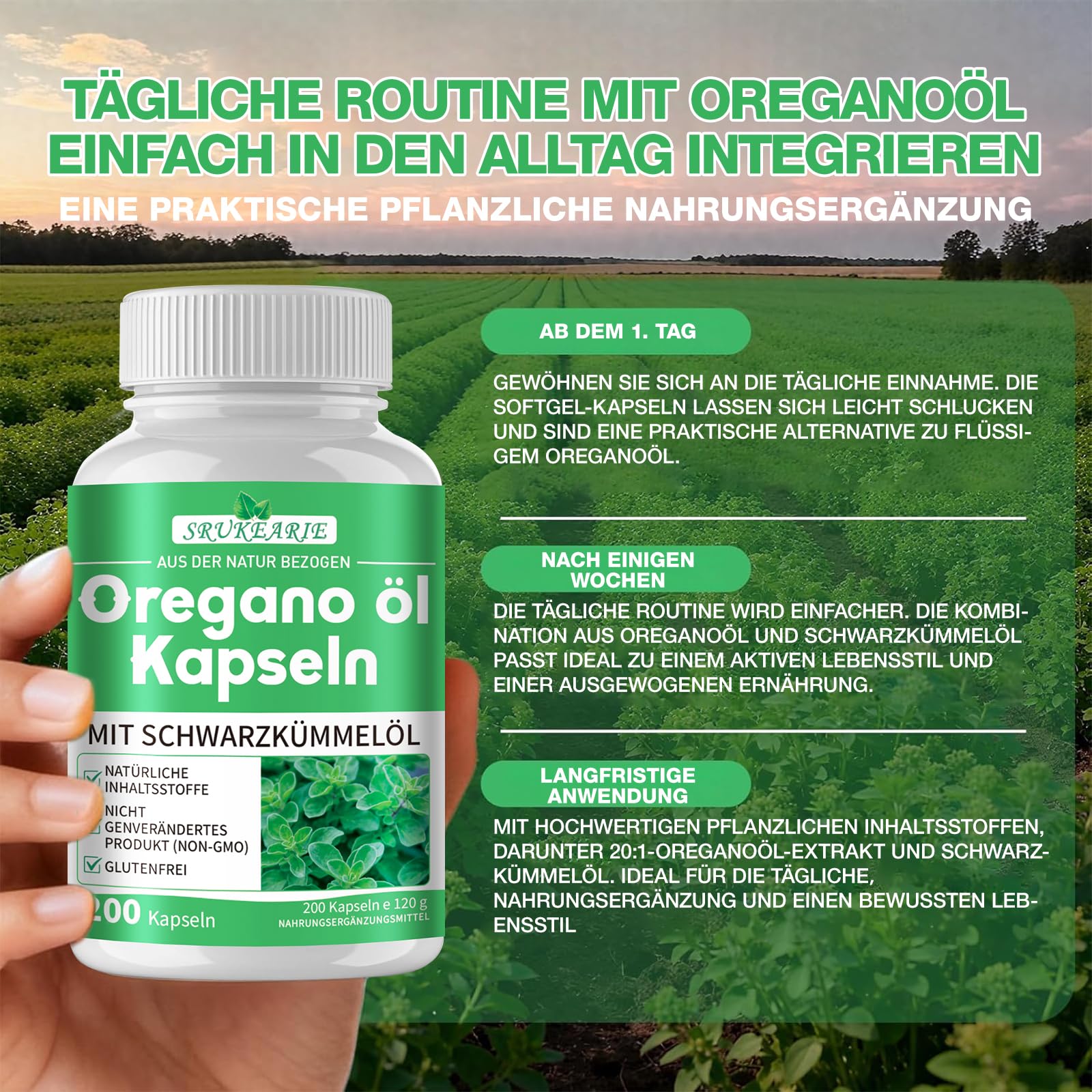 Oreganoöl Kapseln, Oregano Öl Kapseln 200 Kapseln für die tägliche Routine