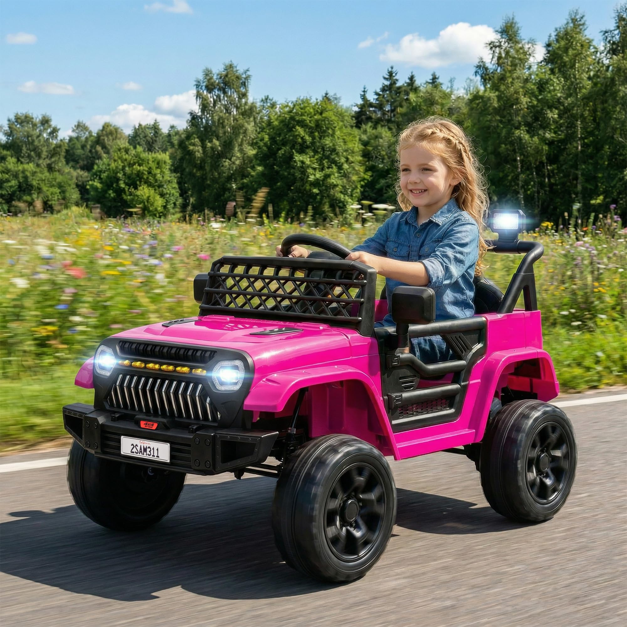 AIYAPLAY Voiture électrique Enfant, 4x4 Buggy électrique Enfant, avec télécommande 2,4Ghz, 2 Moteurs 12 V, Vitesse réglable, Port USB, Musique, klaxon, lumières LED, Noir