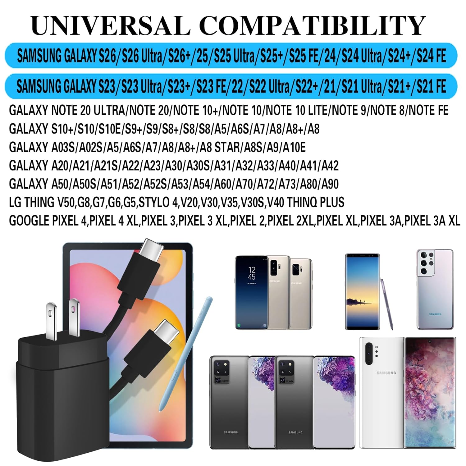 Samsung Super Fast Charger,Samsung Charger Fast Charging Block,3Pack 25WSamsung USB C Wall Charger,10FT Quick USB C Cable for SamsungGalaxy S26 Ultra/S26+/S25+/S24/S23/S22/S21+/Z Fold 7/6/Z Flip 7/6