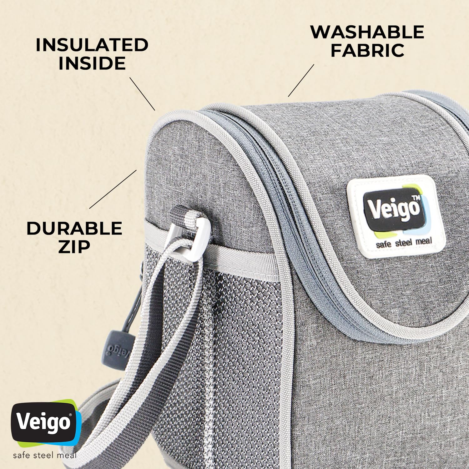 Veigo Stainless Steel Medium Snack Box Set of 3( 330 ml + 330 ml+ 330 ml)with Insulated Pouch | Airtight & Leakproof| Freezer & Dishwasher Safe| Snacks Box For School|Silicone Ring|Safe Lid Lock|Green 1