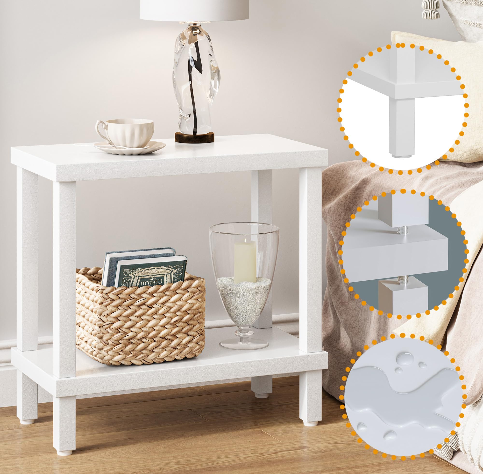 Mesa Auxiliar Pequeña de Madera Ideal para Salón o Dormitorio Medidas 60x30x58cm Mesa Centro a Dos Niveles Elegante y Funcional Rectangular Blanco LET511W