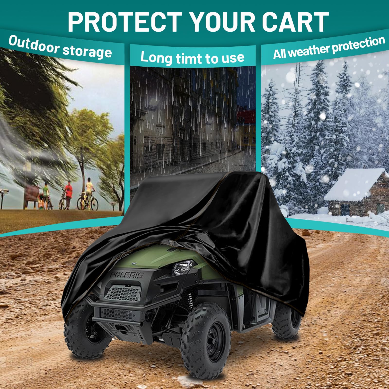 QYMOTO Funda para UTV de 2 plazas, Compatible con Polaris Ranger 570, Fundas RZR 900/1000, Honda Pioneer 500/700, Can Am X3, Arctic Cat Side by Side All Weather Protection Wind Waterproof