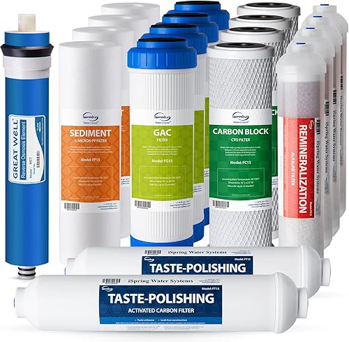 iSpring F19K75 - Juego de suministros de repuesto de 2 años para sistemas de filtración de agua de ósmosis inversa de 6 etapas con filtro mineral