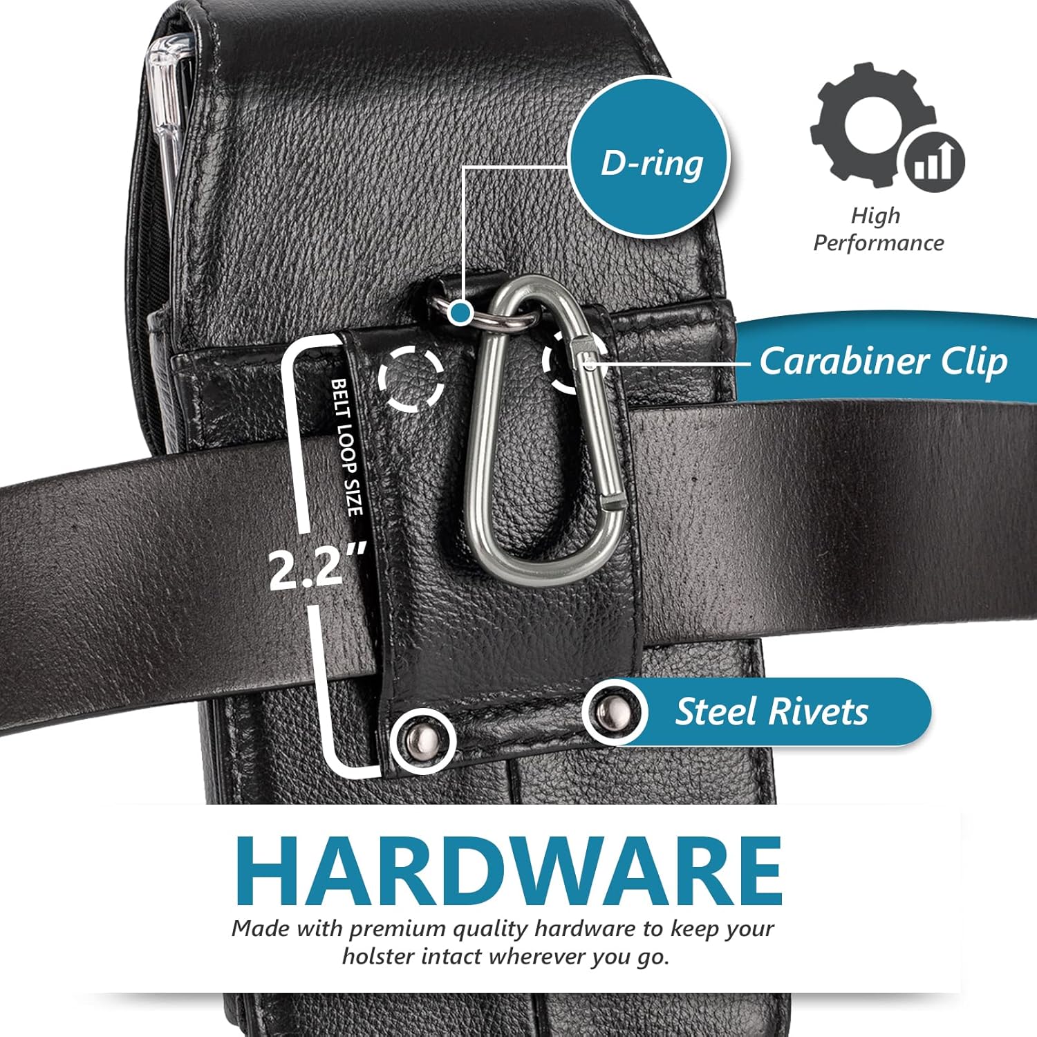 Hengwin Genuine Leather Phone Holster Fits for iPhone 17 Pro Max 16 Plus 15 Plus Samsung Galaxy S25 Ultra S24 Ultra Note 9 8 A15 Belt Holster Cell Phone Holder Waist Pouch Case with Belt Clip (Black) - Image 4