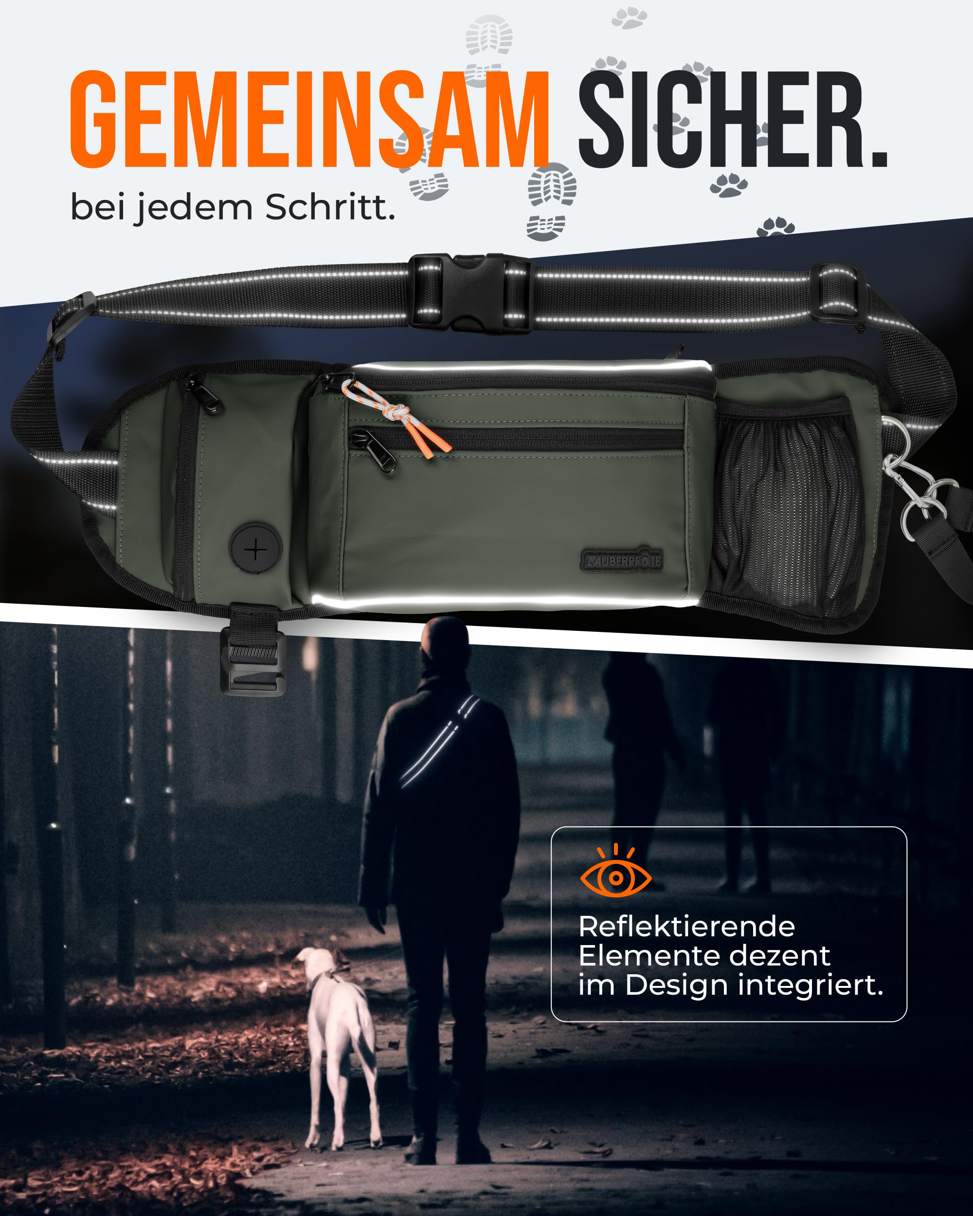 Gassi Tasche 'Atlas' - Premium Leckerlitasche für Hunde - Inkl. YKK® Zipper & Leinenhalterung - Bauchtasche für Hundezubehör - Für Gassi, Wanderungen & Hunde Training