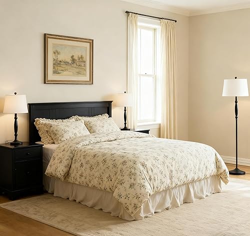 Miniatura 4 de Maxax Juego de 3 lámparas de mesa y lámpara de pie, lámparas tradicionales con pantalla de tela de lino blanco para sala de estar, dormitorio, sala