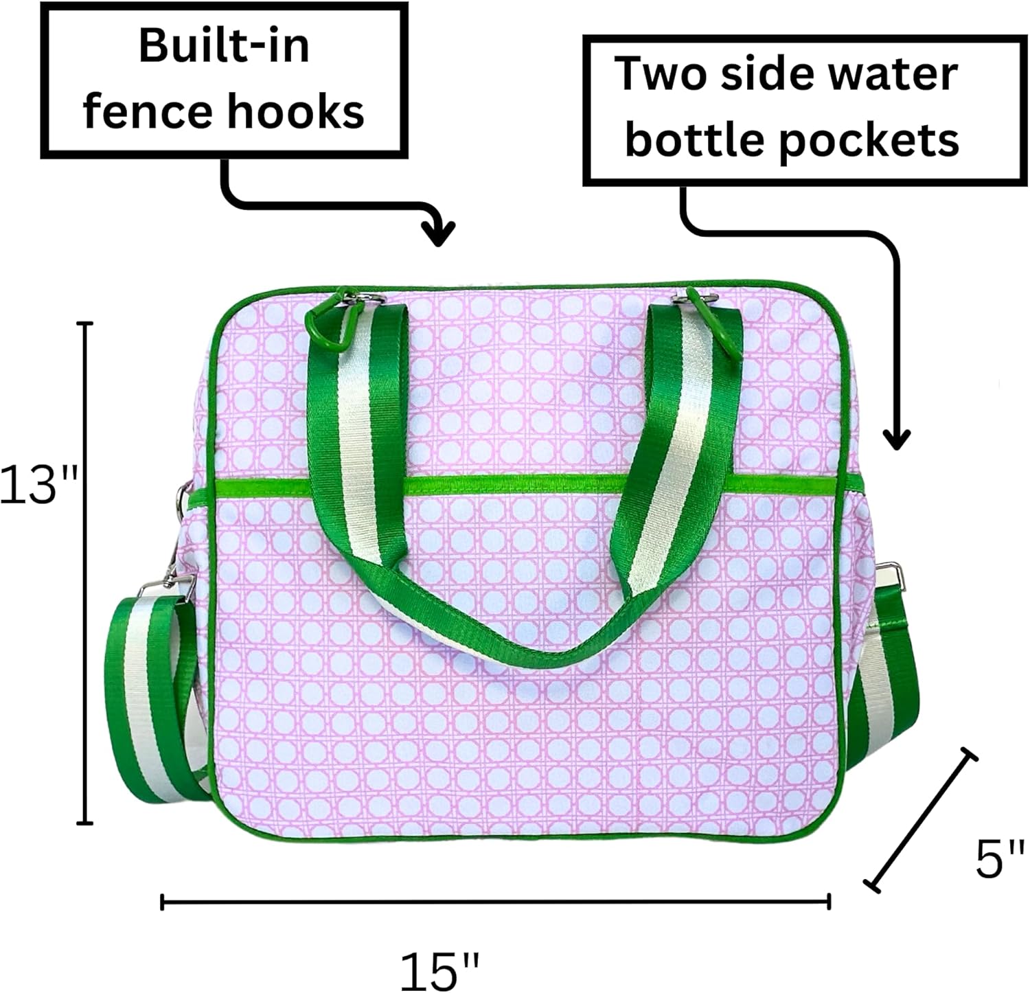 Cute Prepster Pickleball Bag for Women with Fence Hook, Tote with Pockets for Water Bottle, Paddles, Balls, Accessories - Image 7