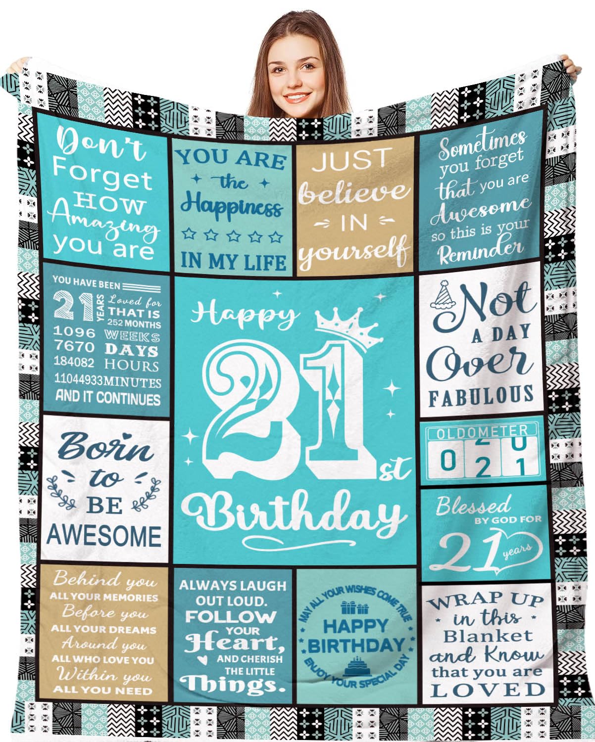 21st Birthday Gifts Blanket for Her Him 150 x 130 cm - Personalised 21 Years Old Birthday Blanket Gifts for Girls Boys, Happy 21st Bday Decorations Presents for Women Men Daughter Sister Best Friend — image 1