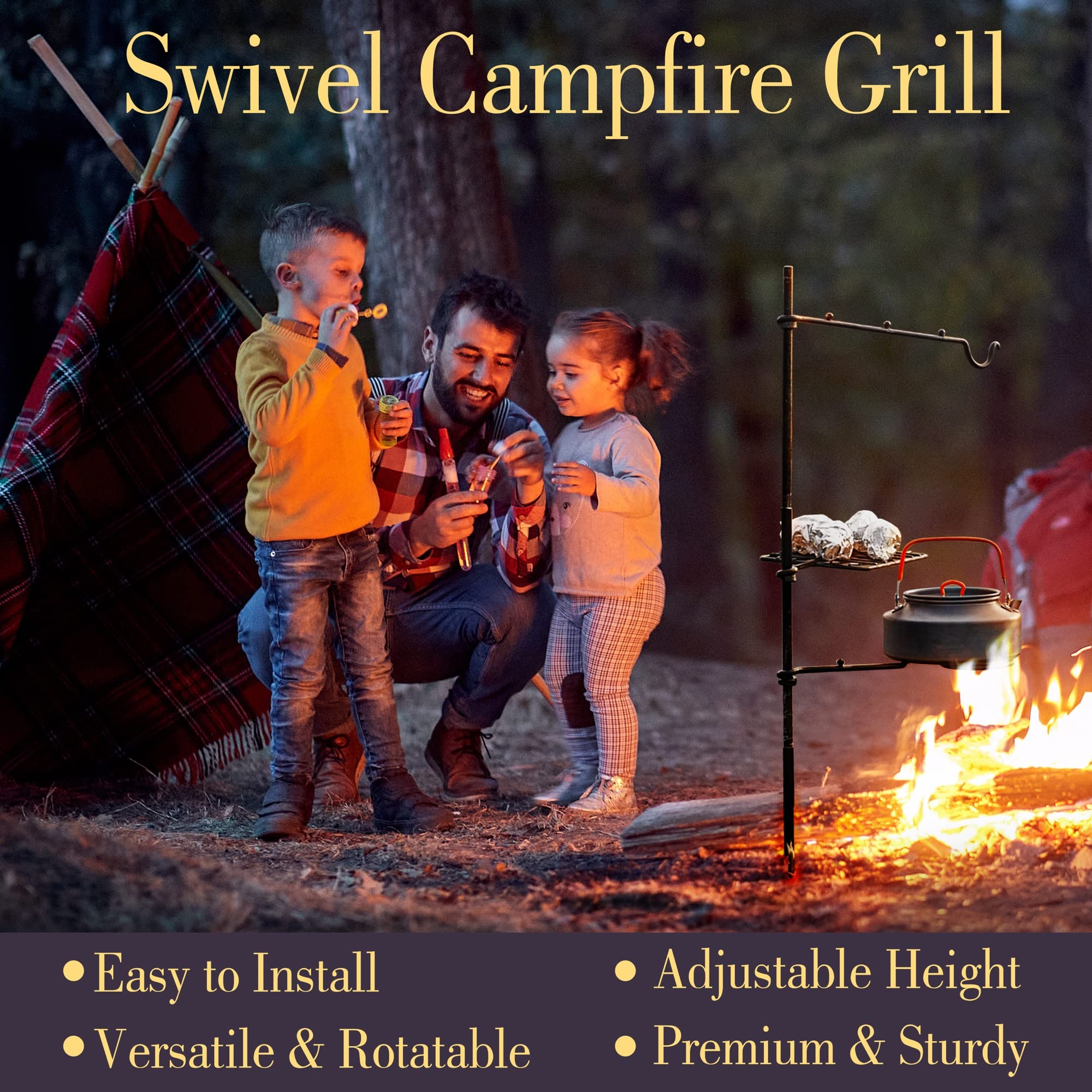 Swivel Camping Grill Grate Setï½œPortable Campfire Cooking Grill for Campfire Grill Grate Over Outdoor Bushcraft Fire Pits