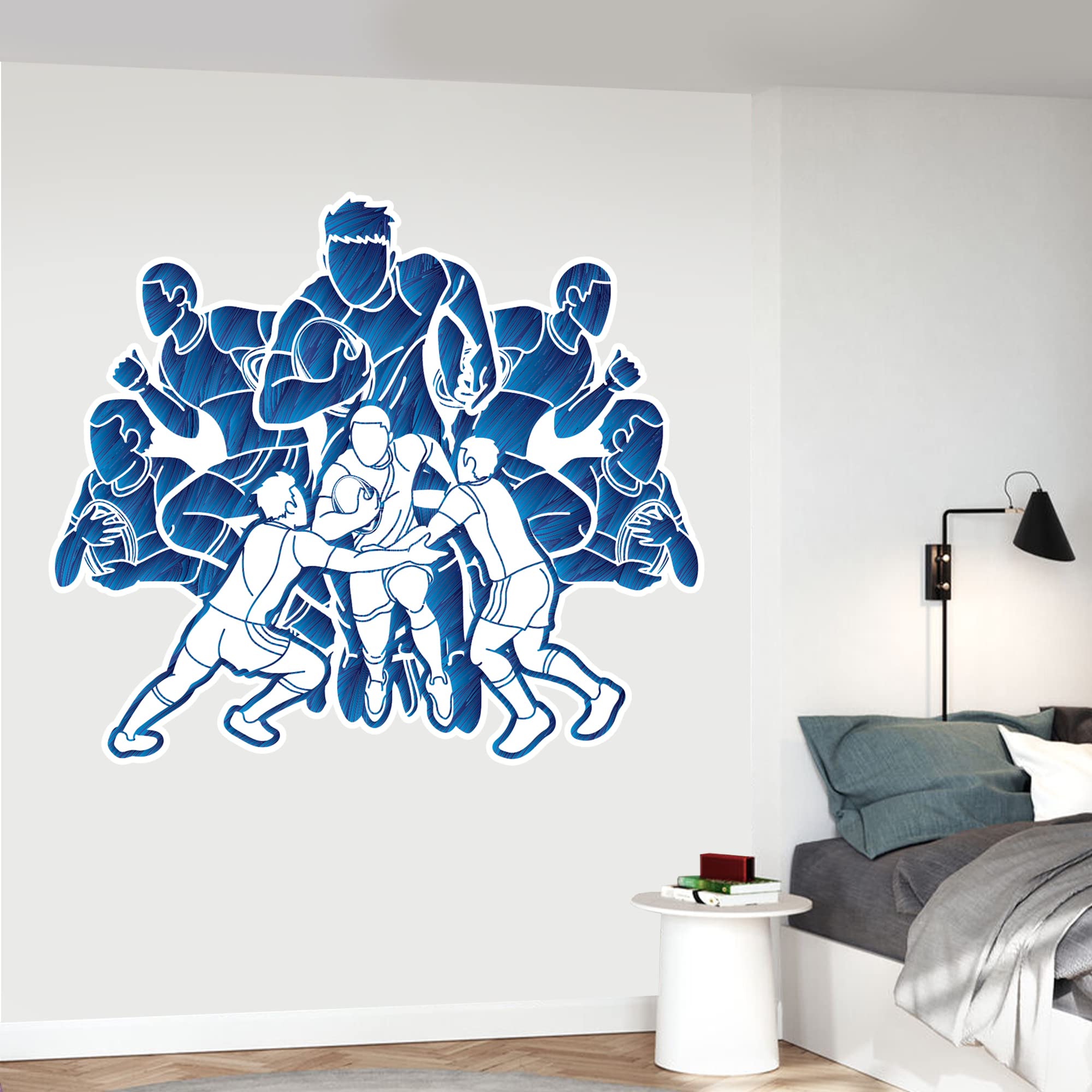 Themed Rugby Wall Sticker - Rugby Players Group Colour Wall Decal Sports Art (120Cm Width X 105Cm Height)