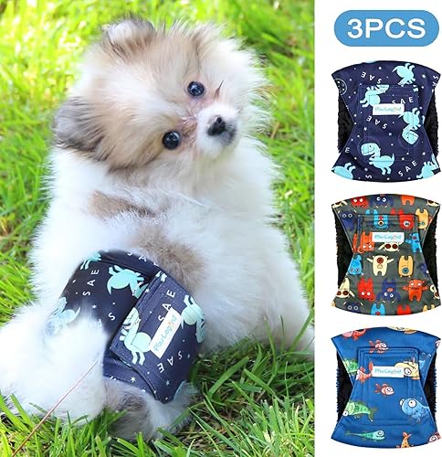 Miniatura 3 de Paw Legend Pañales lavables para el vientre para perros machos Pañales de alta absorción para cachorros y perros machos (paquete de 3, pequeño),