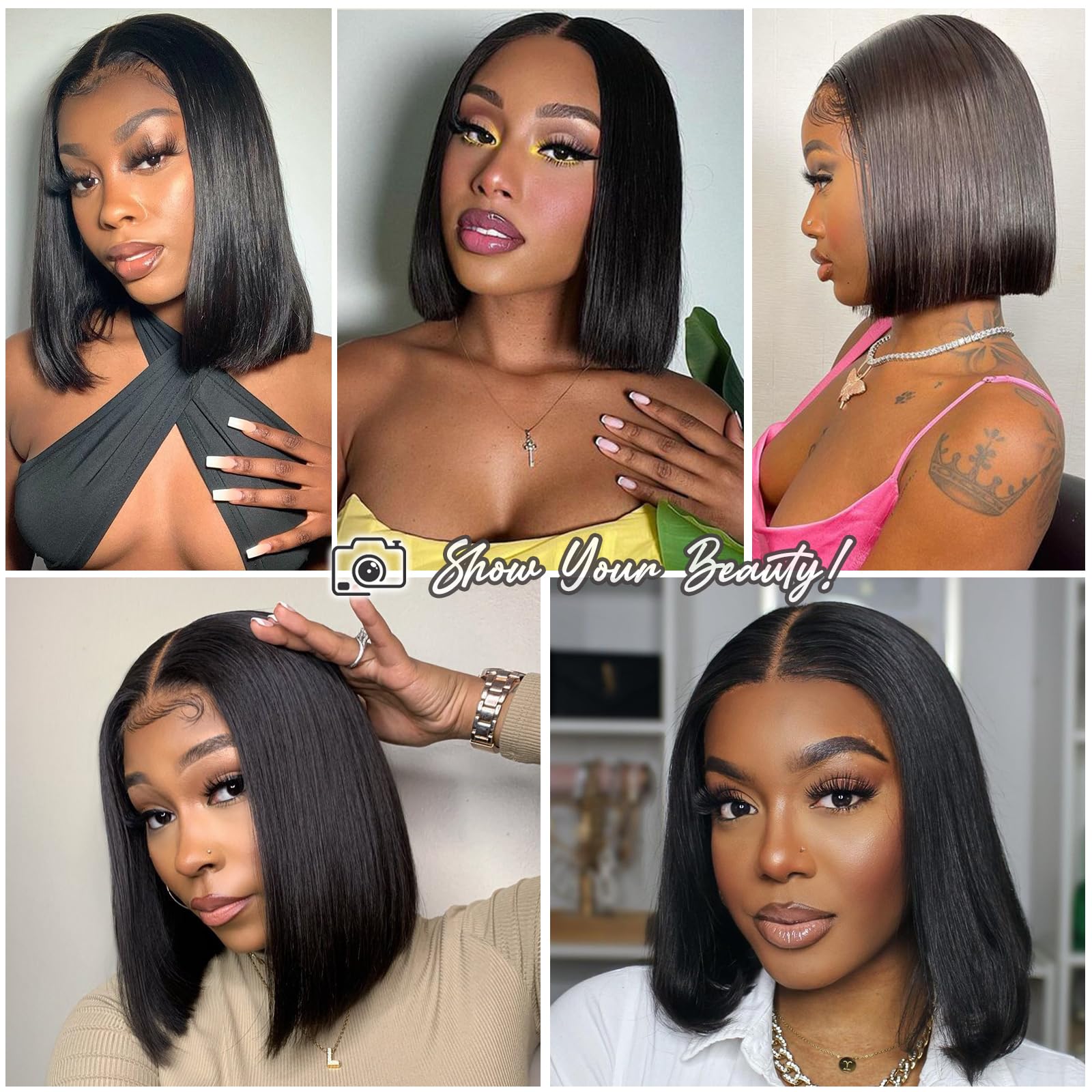 Beluck Bob Wig Straight Human Hair Wig 13X6 Transparent HD Lace Front Wigs Human Hair 220 Density Pre Plucked Brazilian Straight Lace Front Wigs Human Hair Wigs Bob for Black Women 12 Inch - Image 4