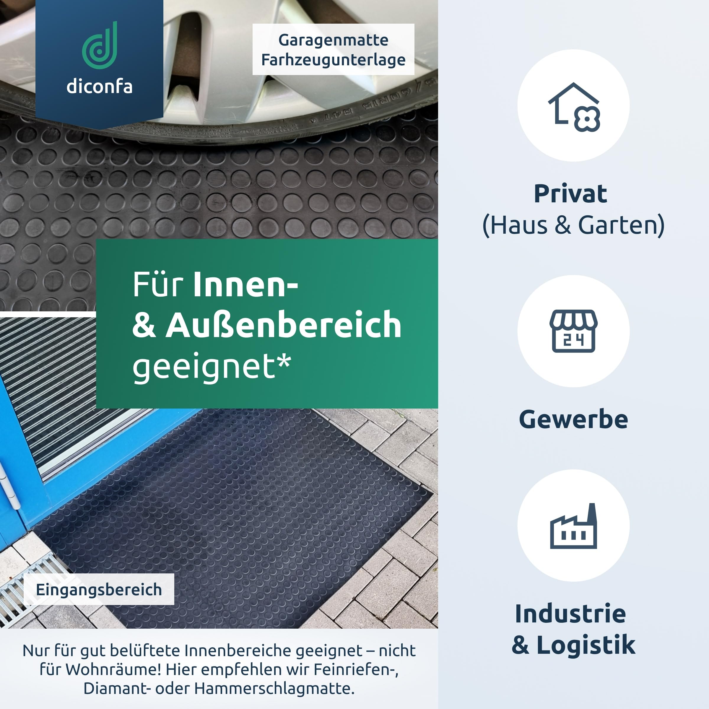 diconfa Noppenmatte Gummimatte 3mm WÄHLEN - BREITE 0,1m bis 2m - LÄNGE 0,05m bis 10m - Auswahl 1,5m x 2,2m (1500mm x 2200mm) - Meterware Gummimatten Antirutschmatte Werkstatt Garage Industrie