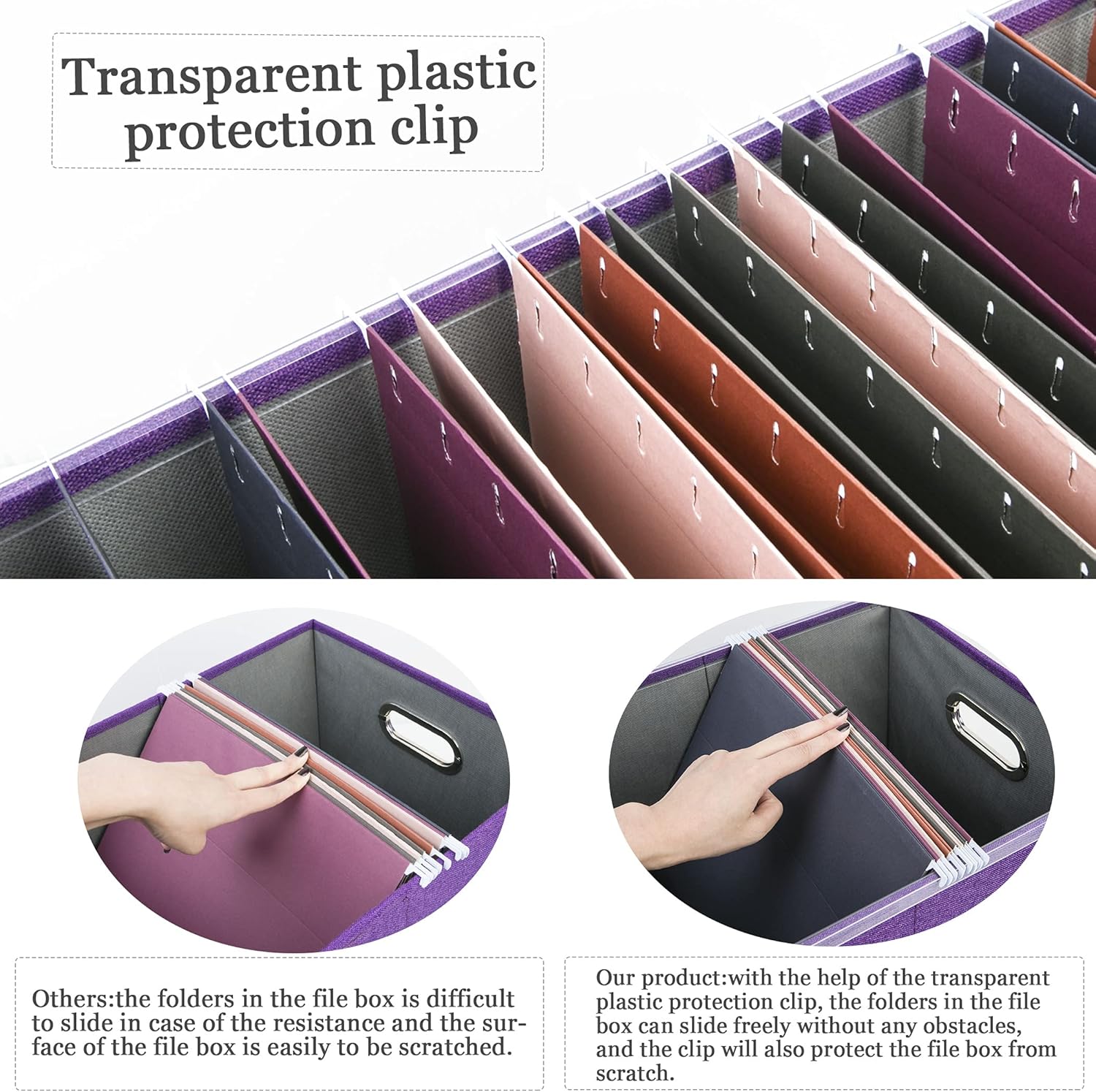 Oterri File Storage Organizer Box,Filing Box,Portable File Box with Lid,Fit for Letter/Legal File Folder Storage, Easy Slide Durable Hanging File Box for Office/Decor/Home,1 Pack,Purple-Box only: Office Products