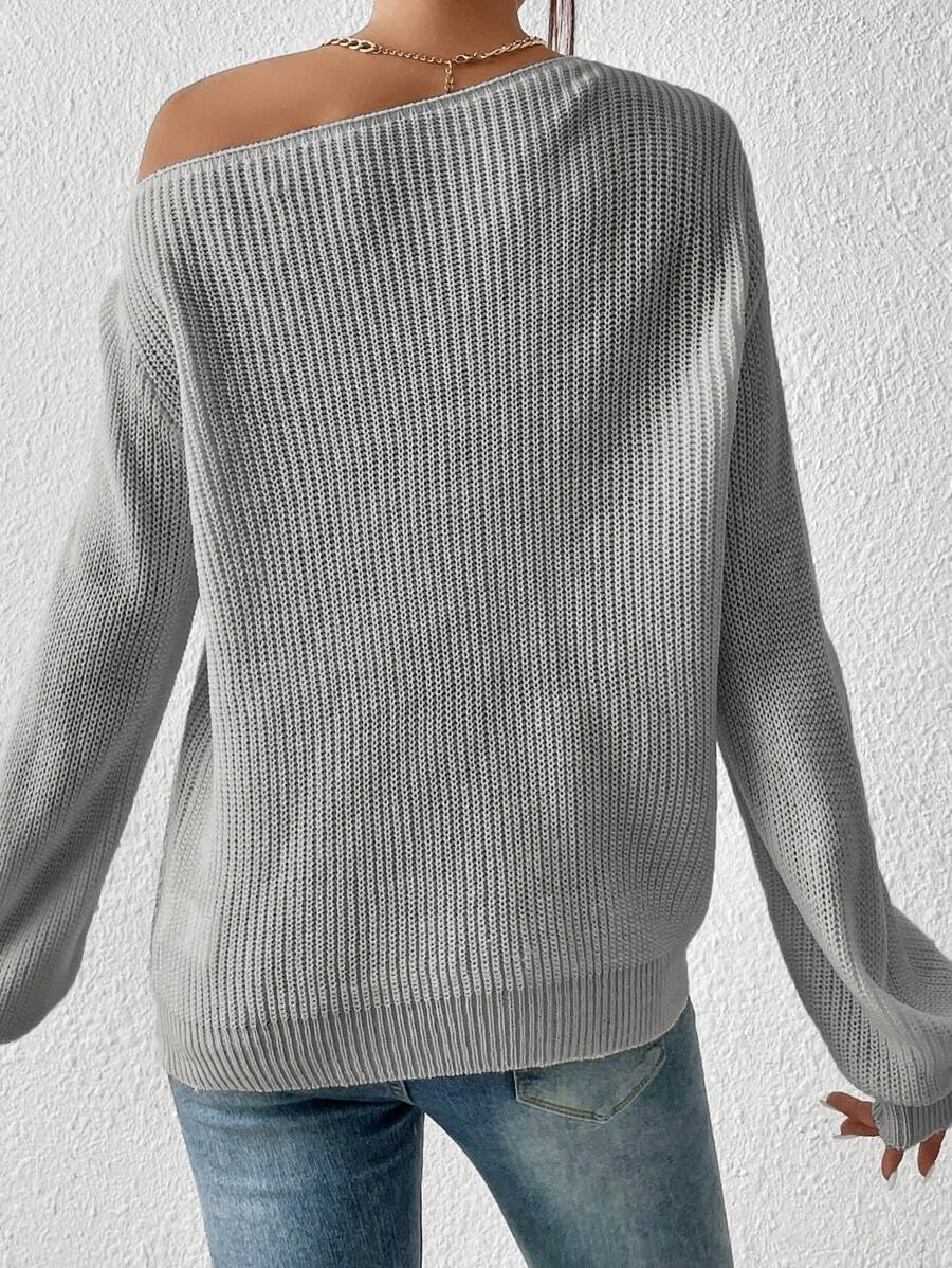 SKAYS Womens Off The Shoulder Sweater Asymmetrical Neck Fall Ribbed Knit Long Sleeve Pullover Sweaters Lightweight Top - Image 2