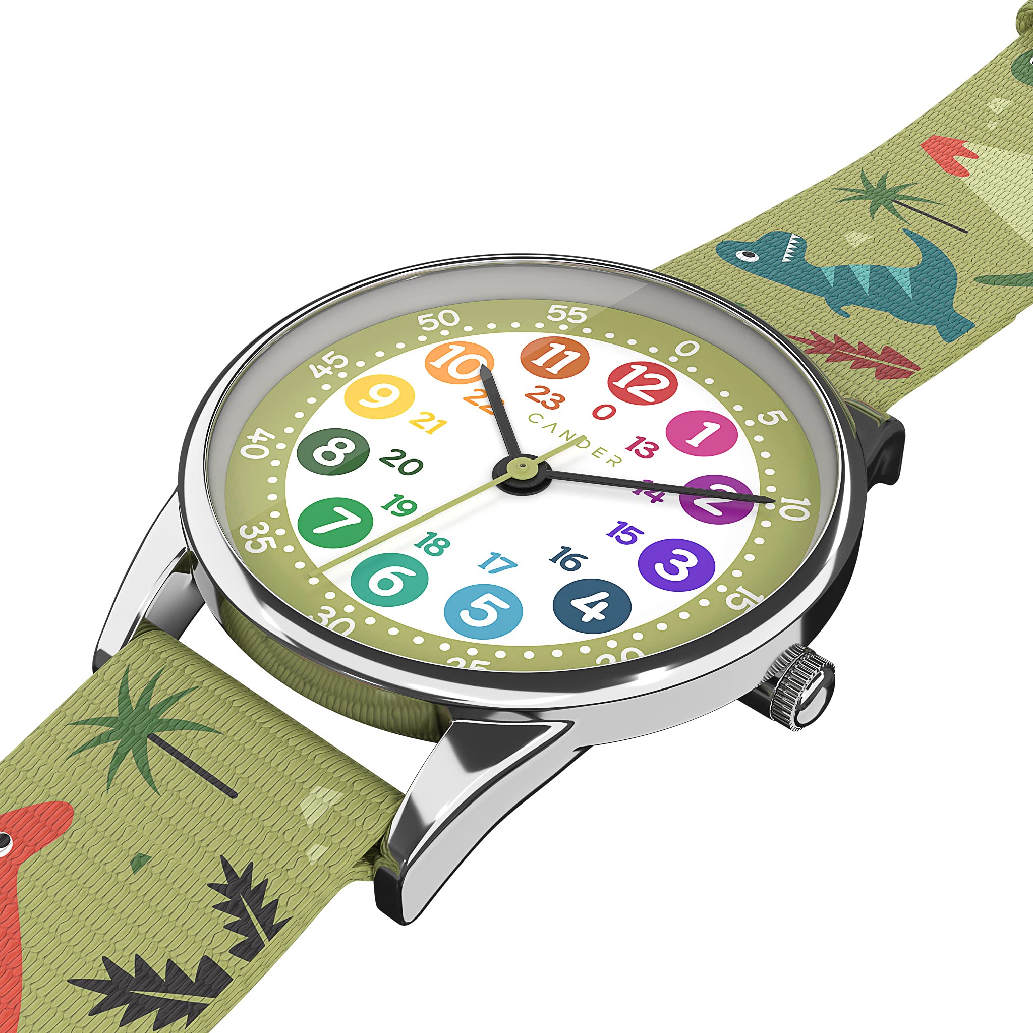 Cander Berlin MNA 1230 D Kinderarmbanduhr Kinderuhr Armbanduhr Junge Mädchen Dinosaurier Lernuhr wasserdicht