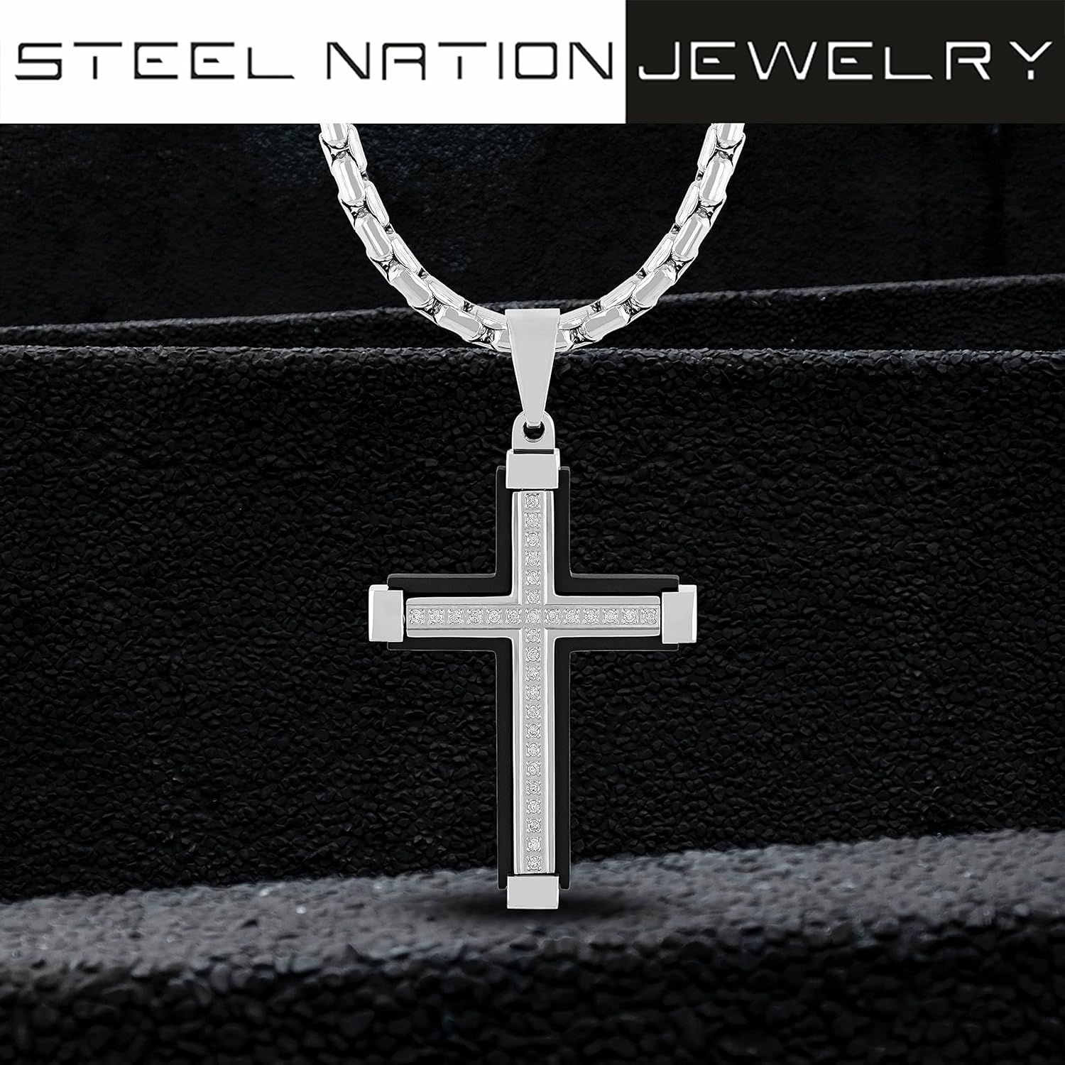 Men's Black Stainless Steel Necklace Crucifix Pendant Men 24" Chain With Pendant - Image 6