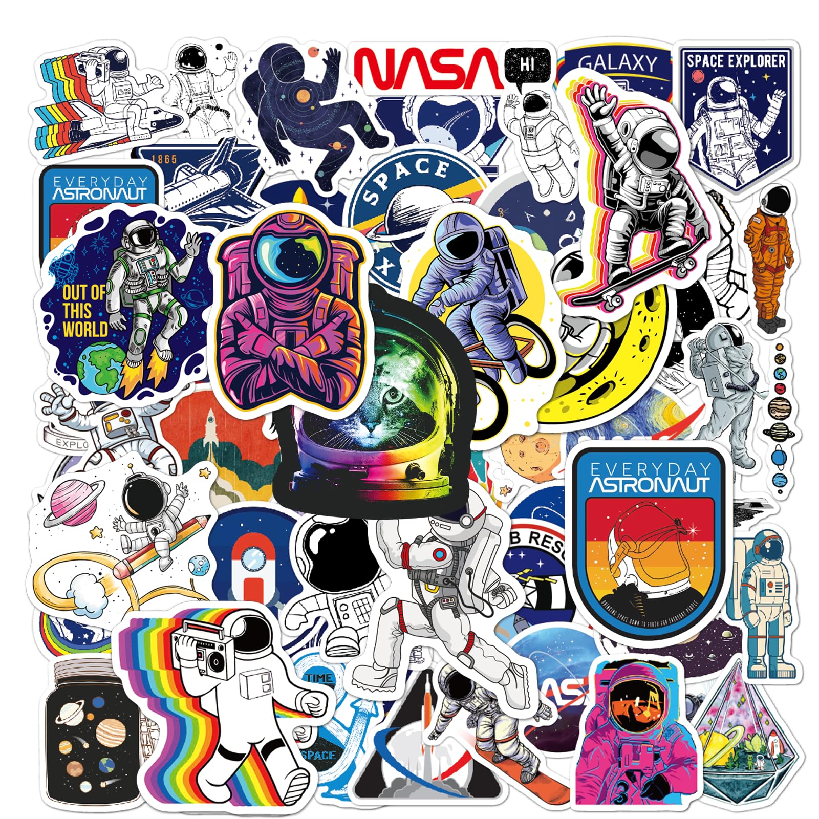 Photo 1 of Astronaut Stickers 100 Pack, Vinyl Waterproof Space Decals for Water Bottle, Space Stickers for Laptop Scrapbooking Phone Guitar, Outer Space Decals