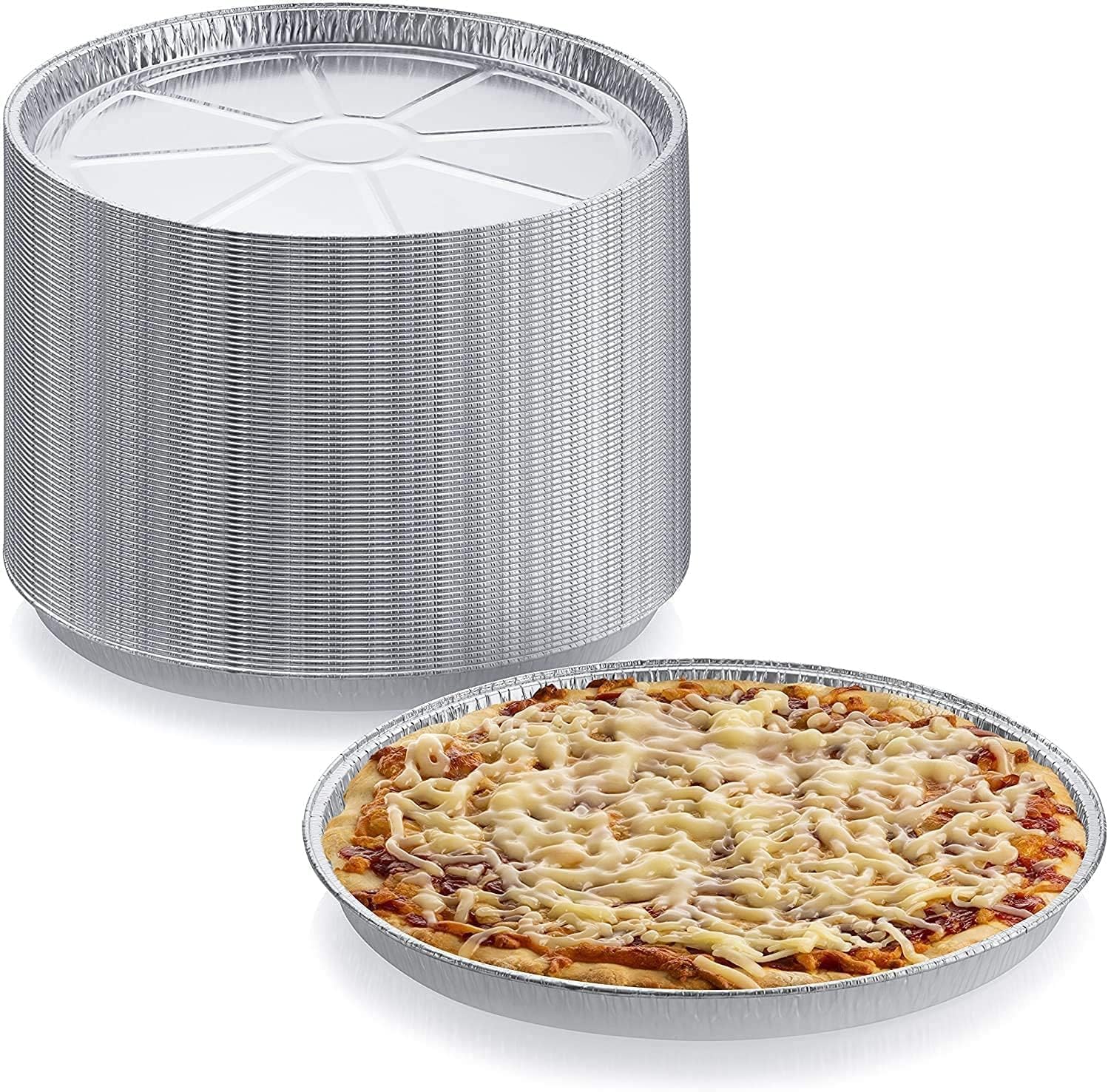DCS Deals Pack of 12 Disposable Round Foil Pizza Pans โ Durable Pizza Tray for Cookies, Cake, Focaccia and More โ Size: 12-1/4" x 3/8"