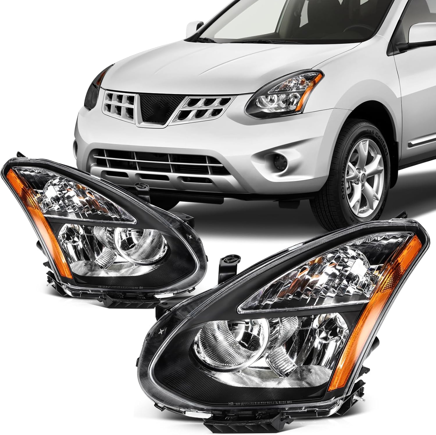 SCITOO Headlights for 2008 2009 2010 2011 2012 2013 for Nissan Rogue 2014-2015 for Nissan Rogue Select Pair Headlight Assembly Black Housing Amber Reflector NI2503170