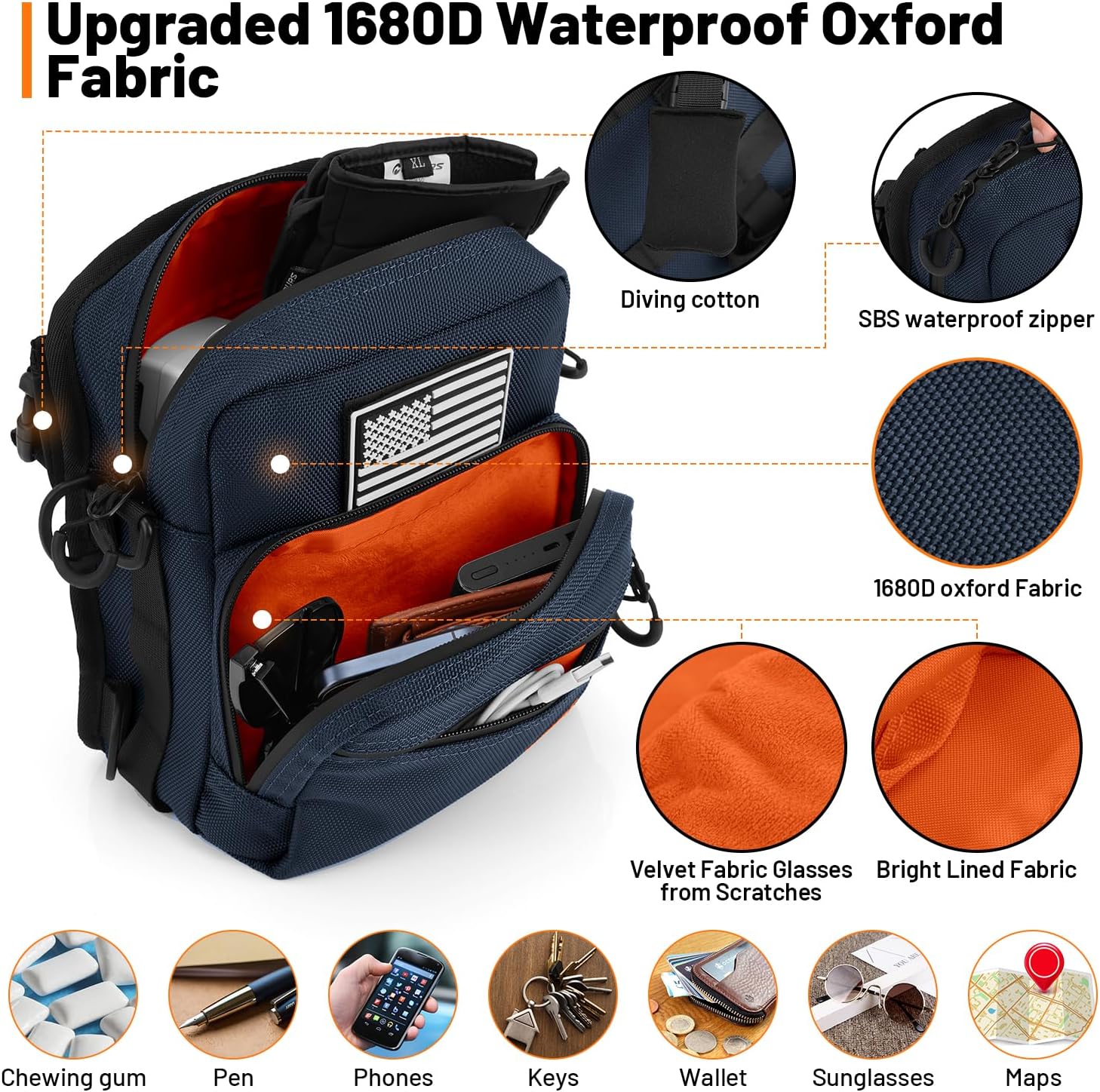 Oumurs Motorcycle Handlebar Bag - Universal American Flag 1680D Water-Resistant Sissy Bar Front Fork Storage Accessory for Harley Cruiser Softail Dyna Sportsters Dirt Bike - Blue Matt