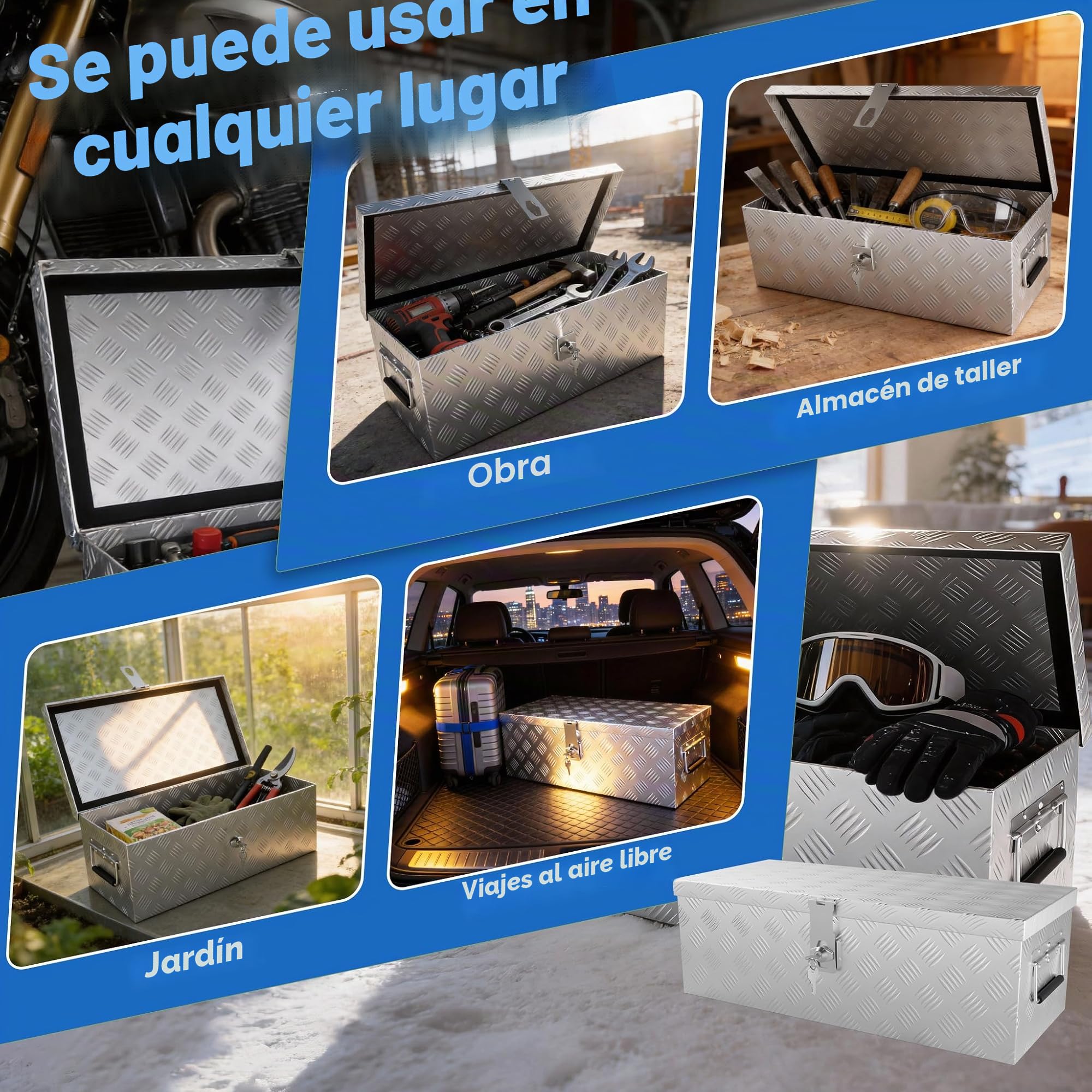 UISEBRT Caja de herramientas de aluminio con cerradura, caja de transporte de aluminio, 520 x 160 x 220 mm, robusta caja de aluminio para herramientas, caja de remolque, caja impermeable con 2 llaves