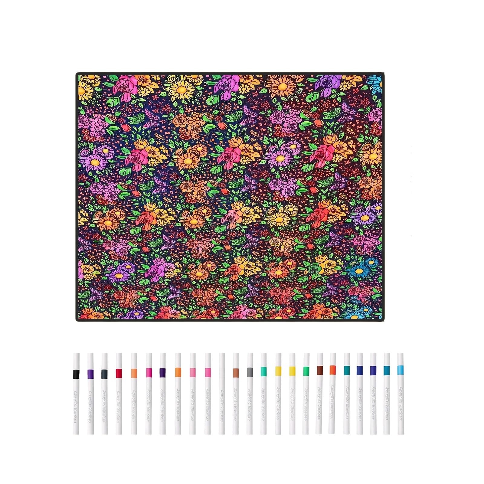 Vekoro diy coloring blanket DIY Coloring Blanket with 24 Colors Marker Washable(Flowers1)