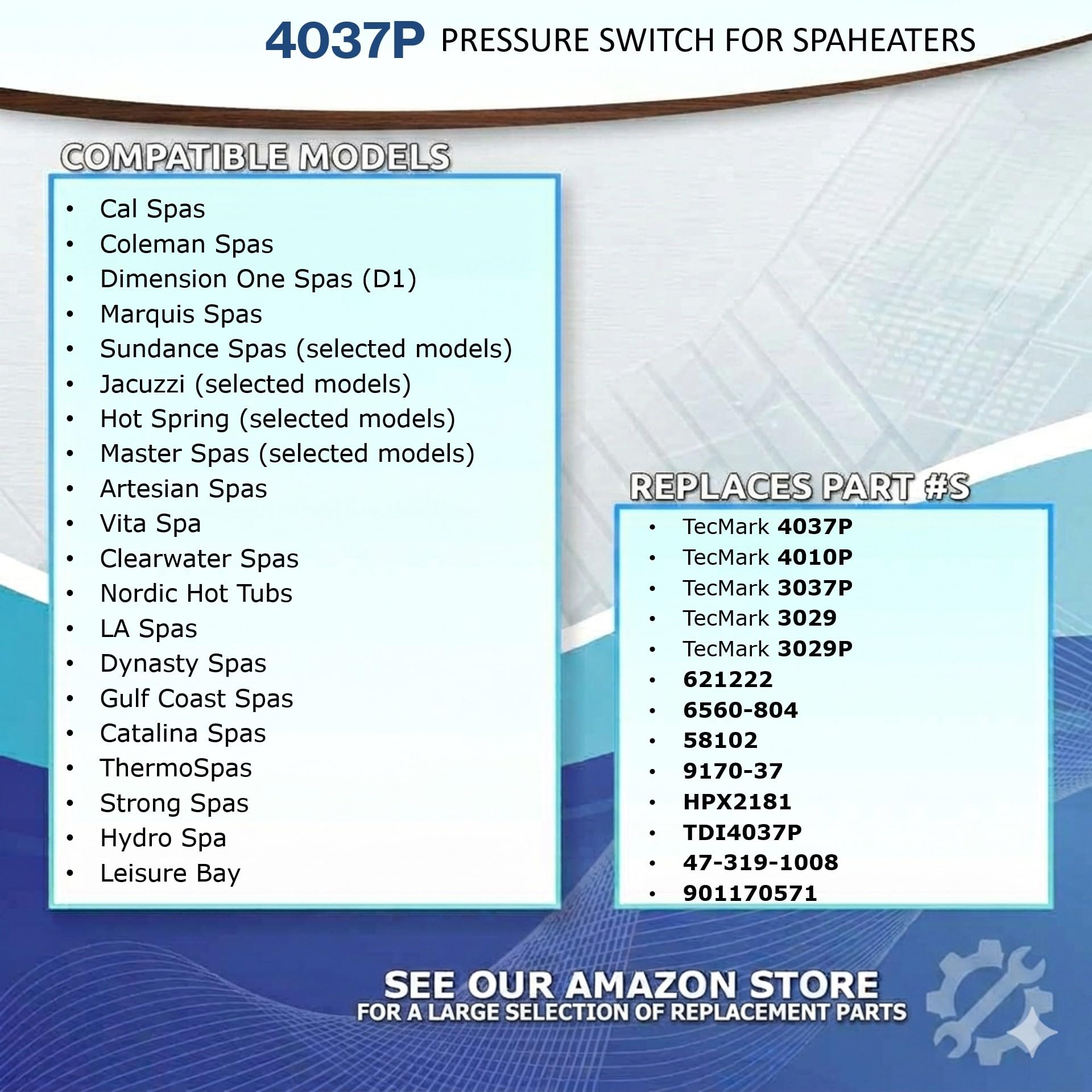 Wholesale Sensors Interruptor de presión alternativo de repuesto para TecMark 4037P, 16A, 1/8" MNPT, SPST para calentadores de spa